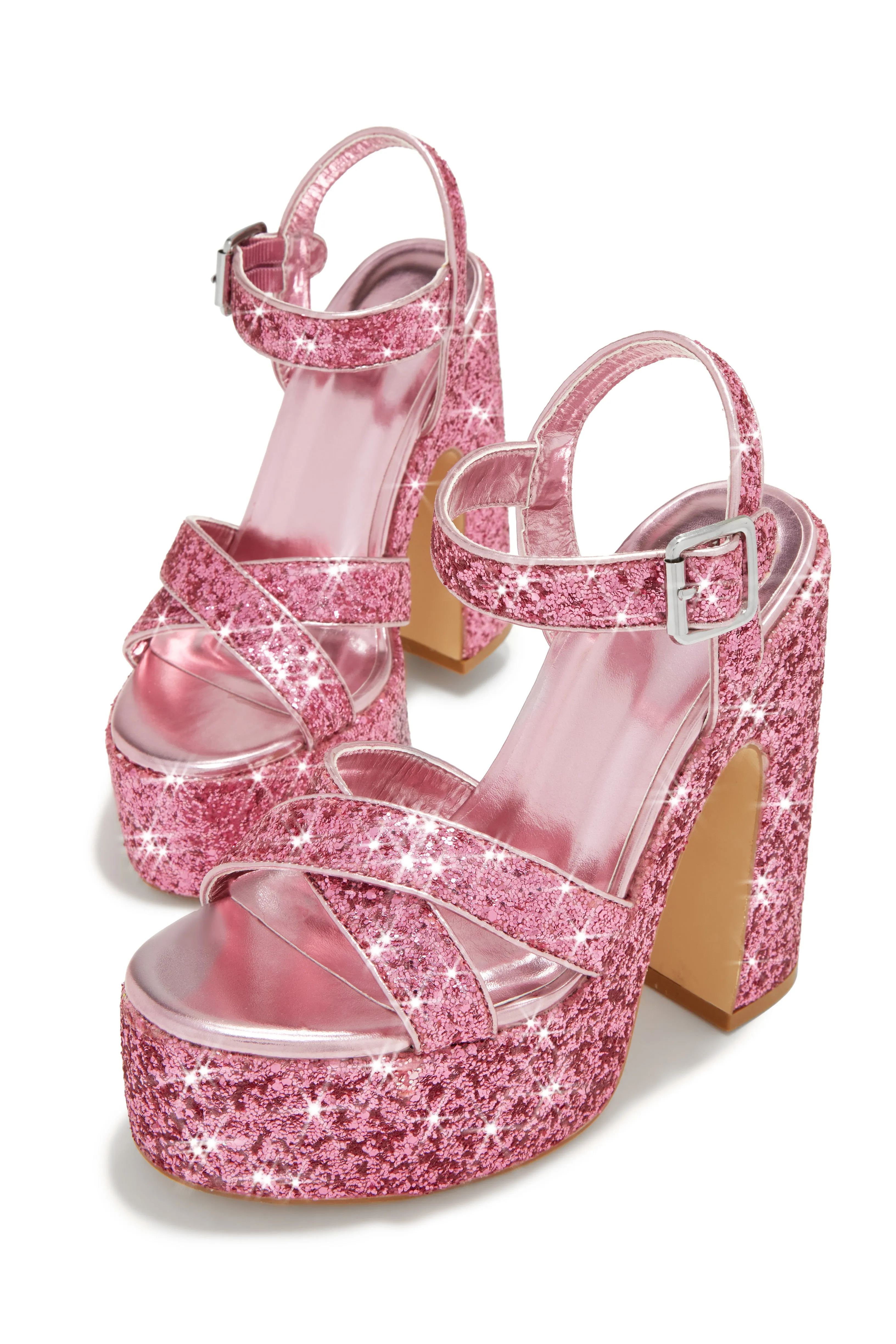 Karelle Glitter Platform Block Heels - Pink sold by Miss Lola product image thumbnail 5