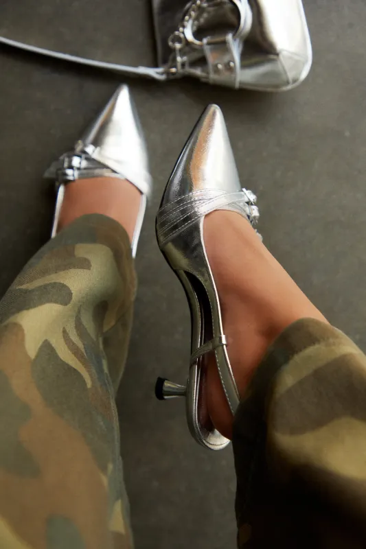 Stassia Kitten Heels - Silver sold by Miss Lola