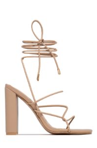 Luciana Lace Up Block High Heels - Nude sold by Miss Lola