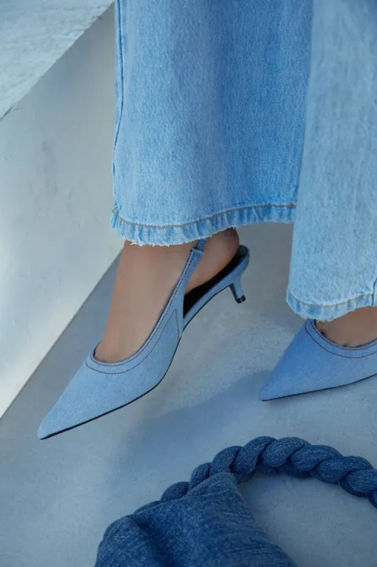 Charli Kitten Heel Pumps - Denim sold by Miss Lola