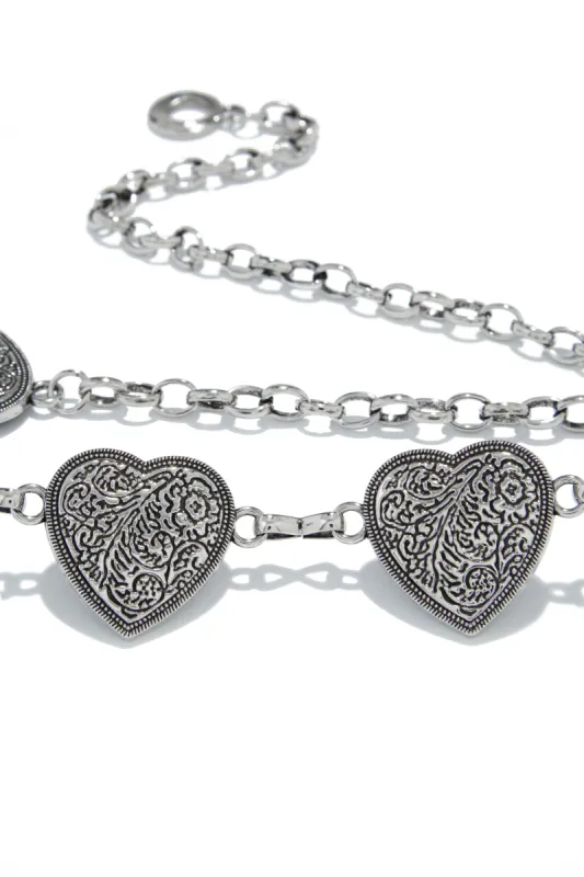 Country Love Heart Pendant Chain Belt - Silver sold by Miss Lola