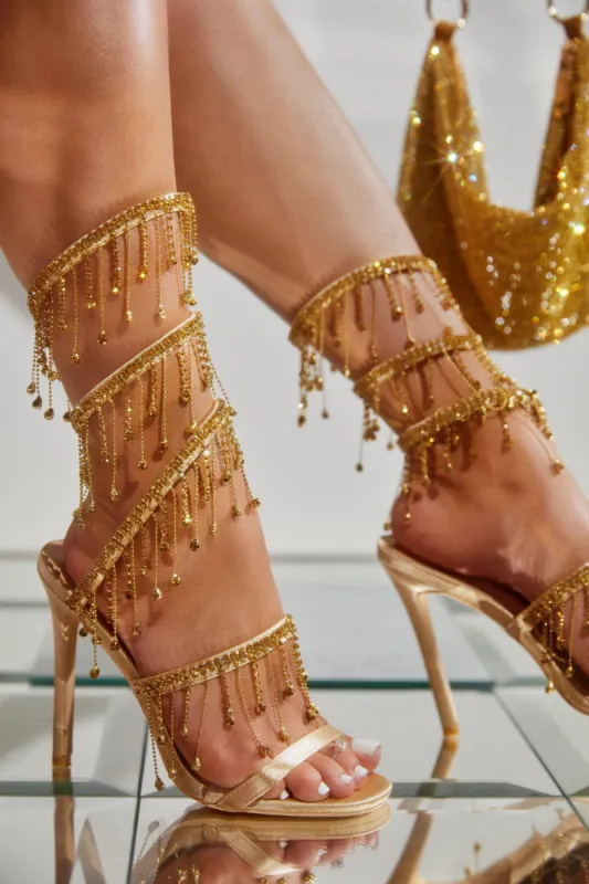 Mariah Embellished Around The Ankle Coil Heels - Gold sold by Miss Lola