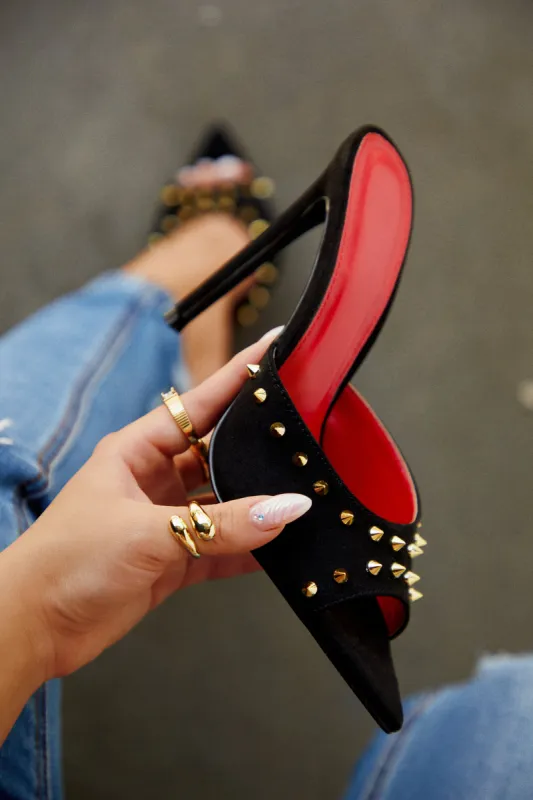 Collette Studded High Heel Mules - Black sold by Miss Lola
