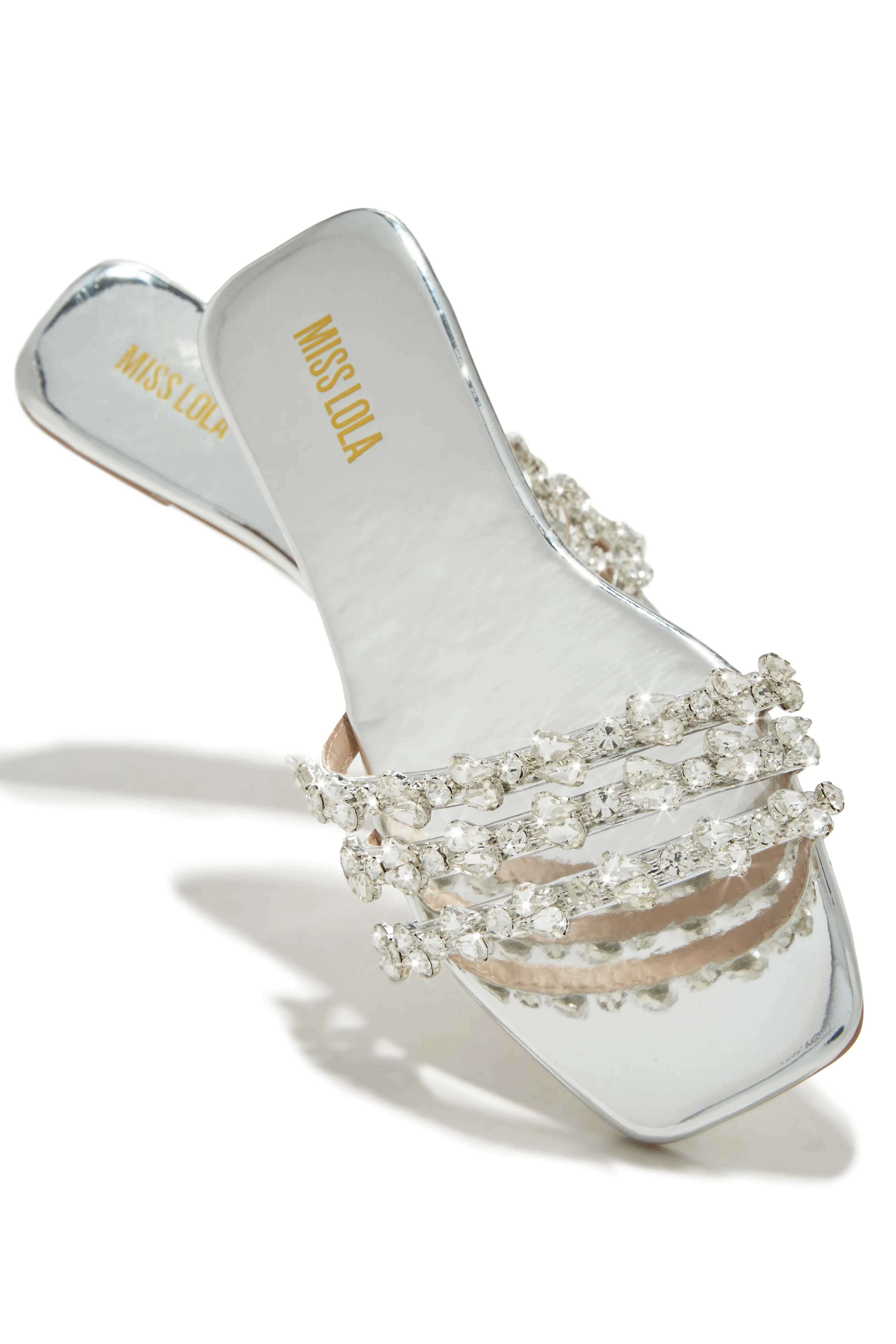 Luxury Trips Embellished Slip On Sandals - Silver sold by Miss Lola product image thumbnail 3