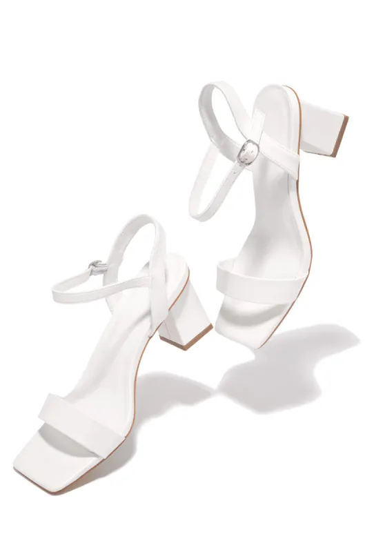 Violet Block Mid Heels - White sold by Miss Lola