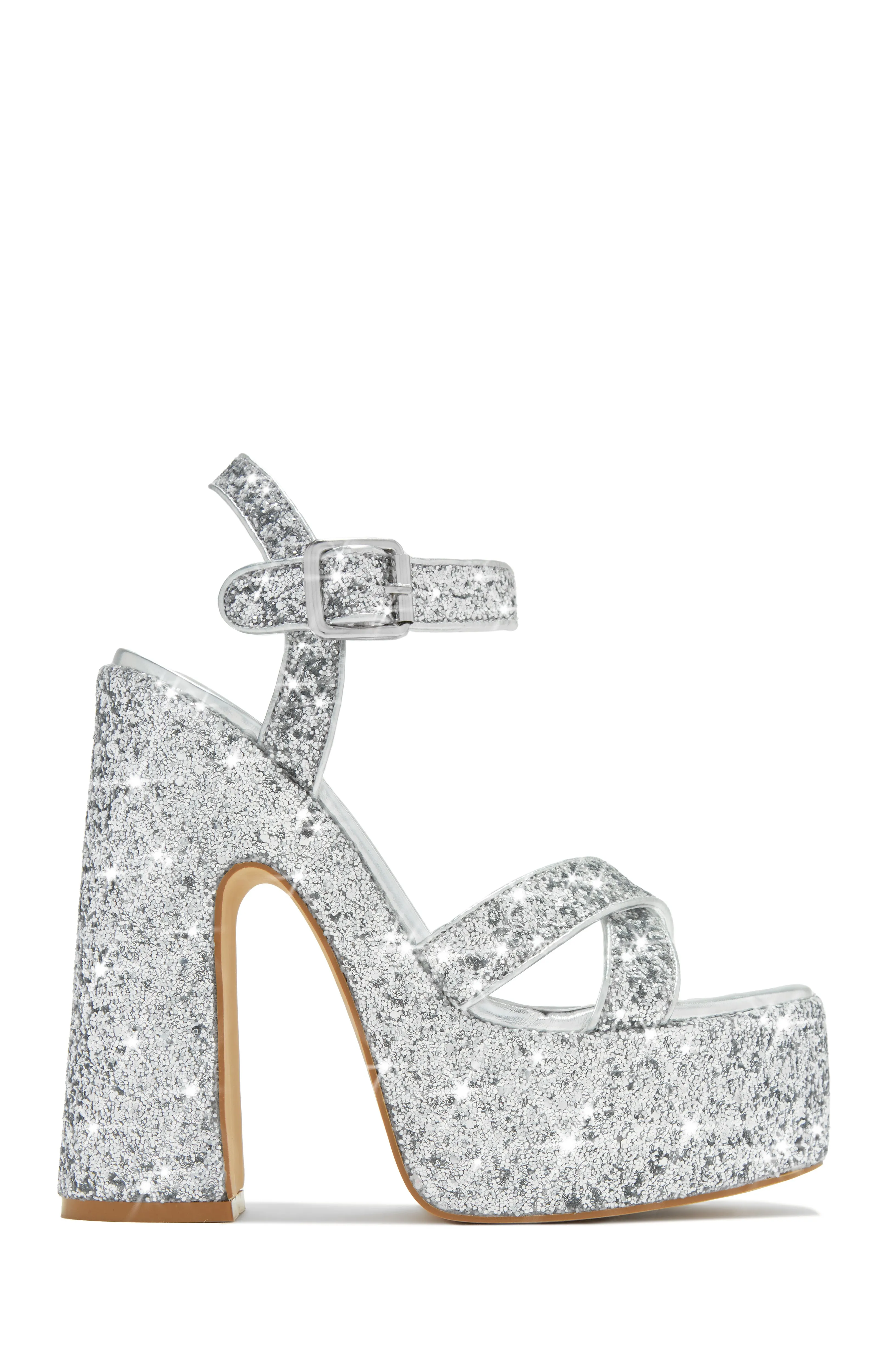 Karelle Glitter Platform Block Heels - Silver sold by Miss Lola product image thumbnail 4