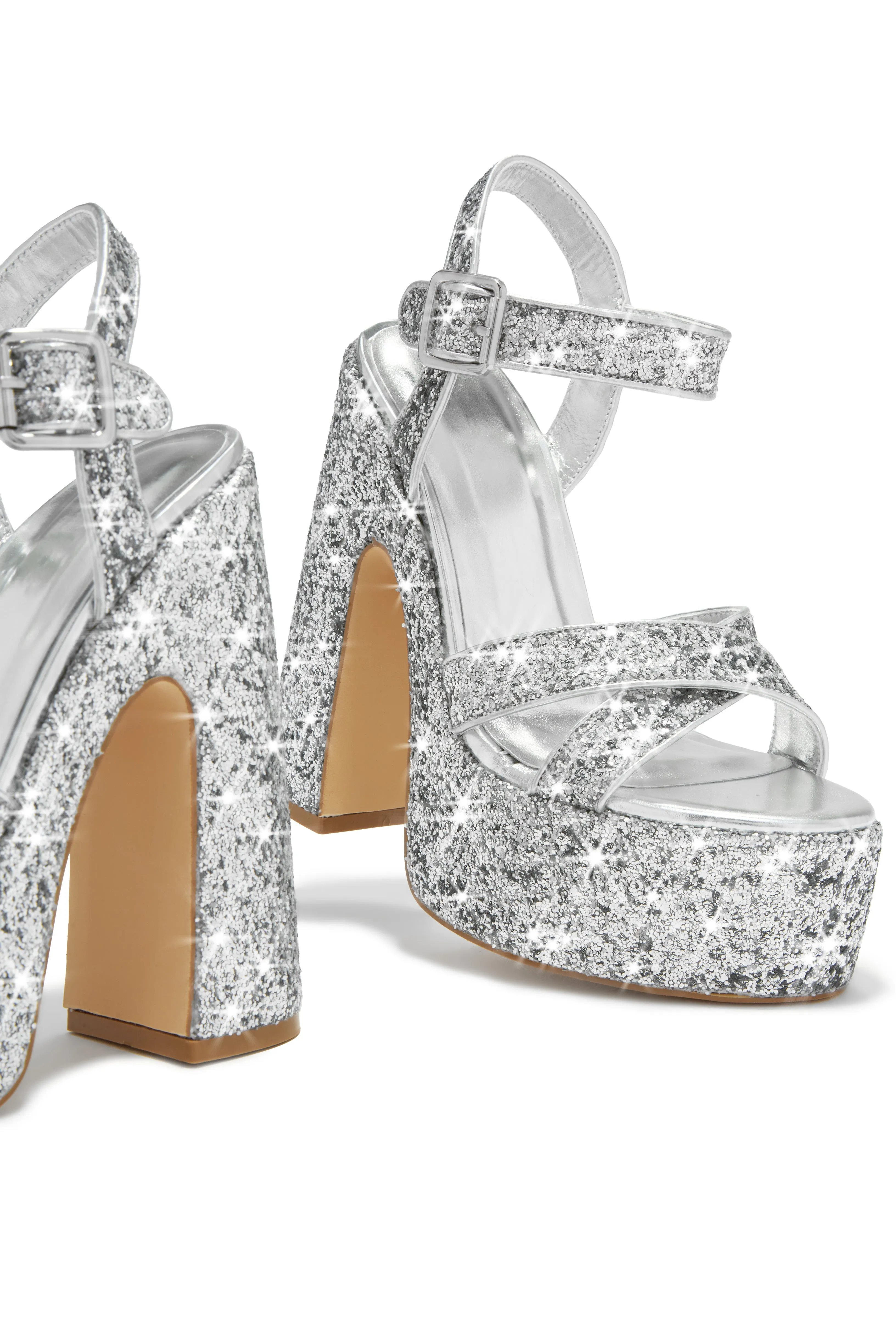 Karelle Glitter Platform Block Heels - Silver sold by Miss Lola product image thumbnail 5