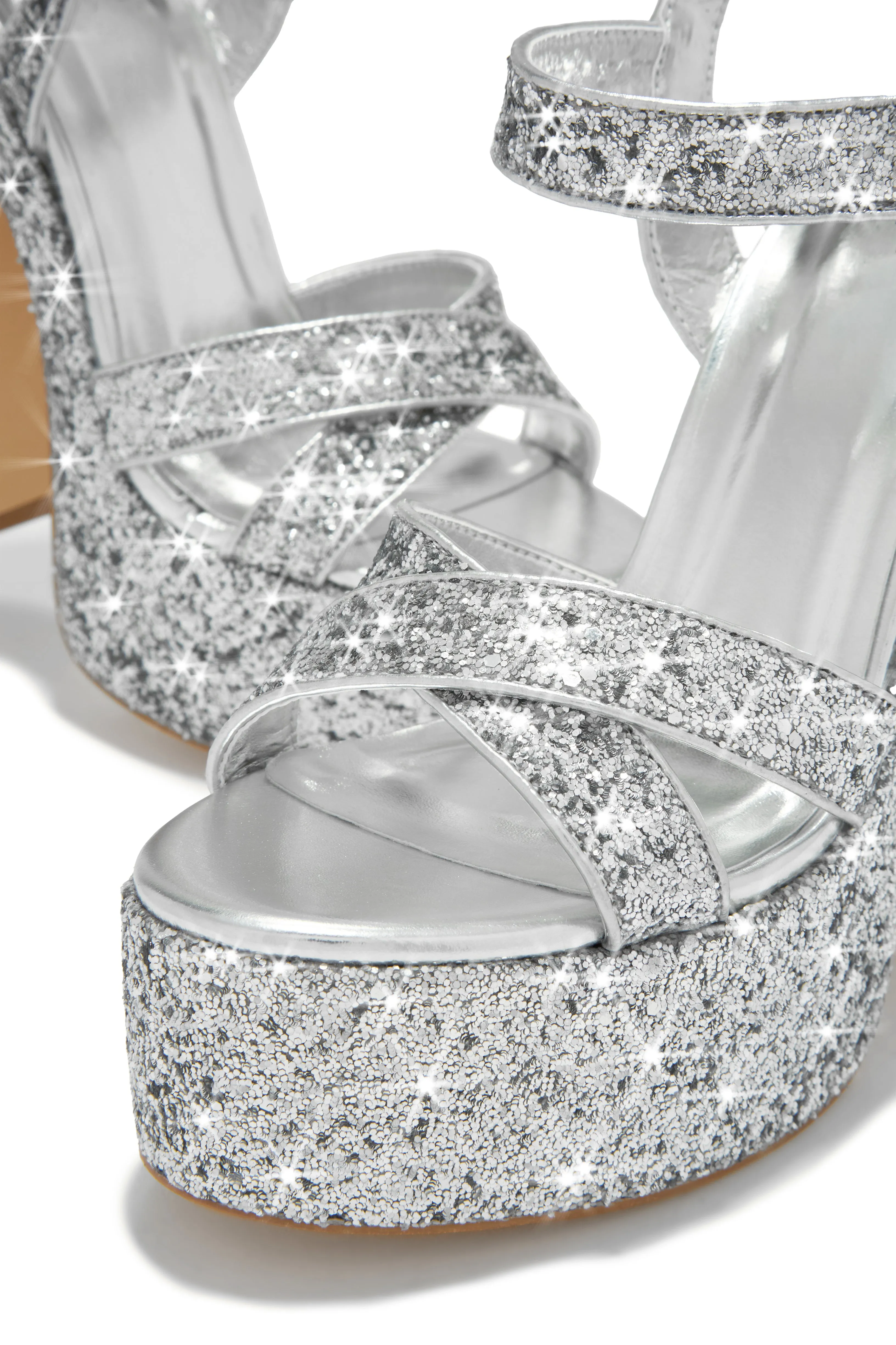 Karelle Glitter Platform Block Heels - Silver sold by Miss Lola product image thumbnail 2