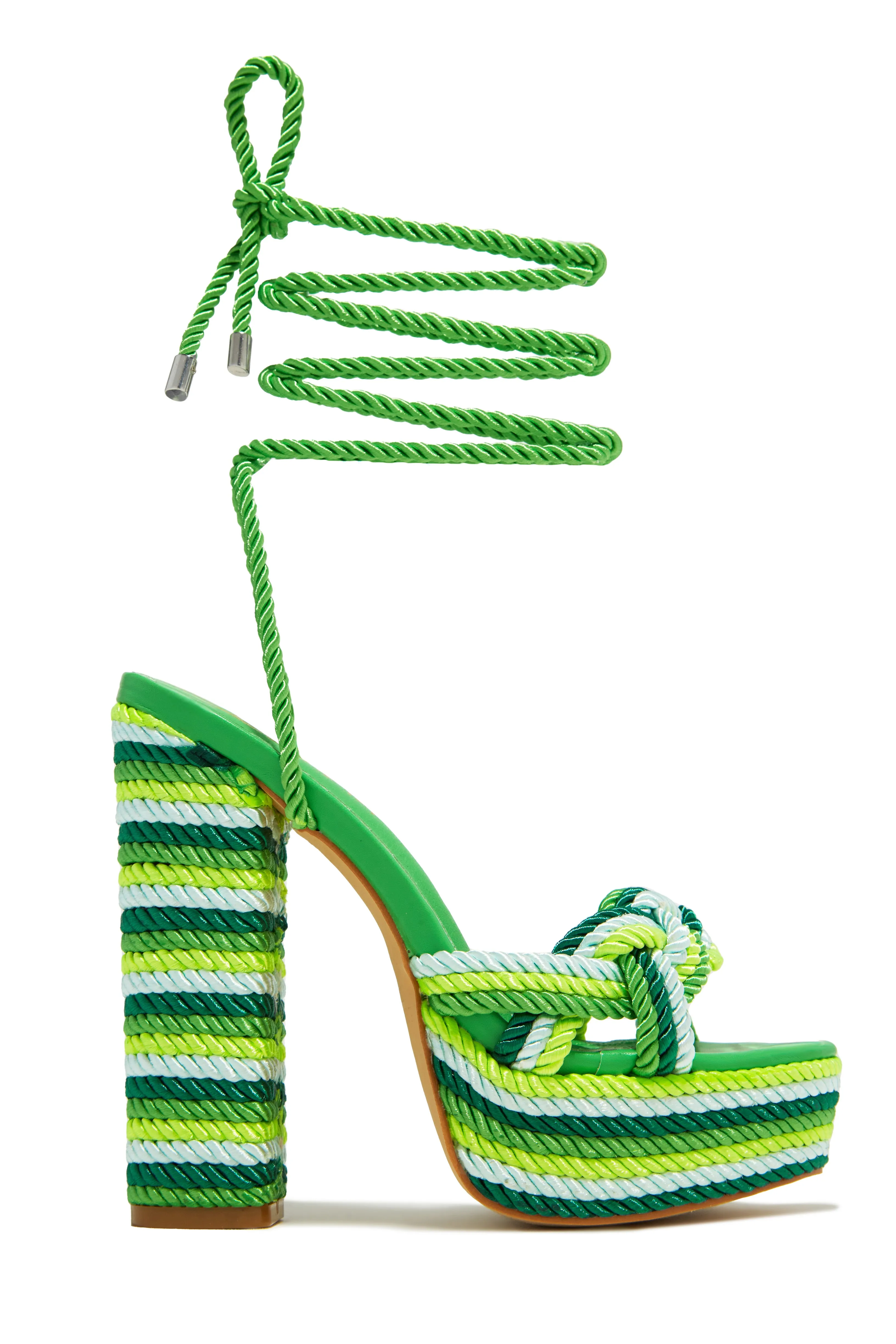Jadyn Platform Lace Up Block Heels - Green sold by Miss Lola product image thumbnail 5