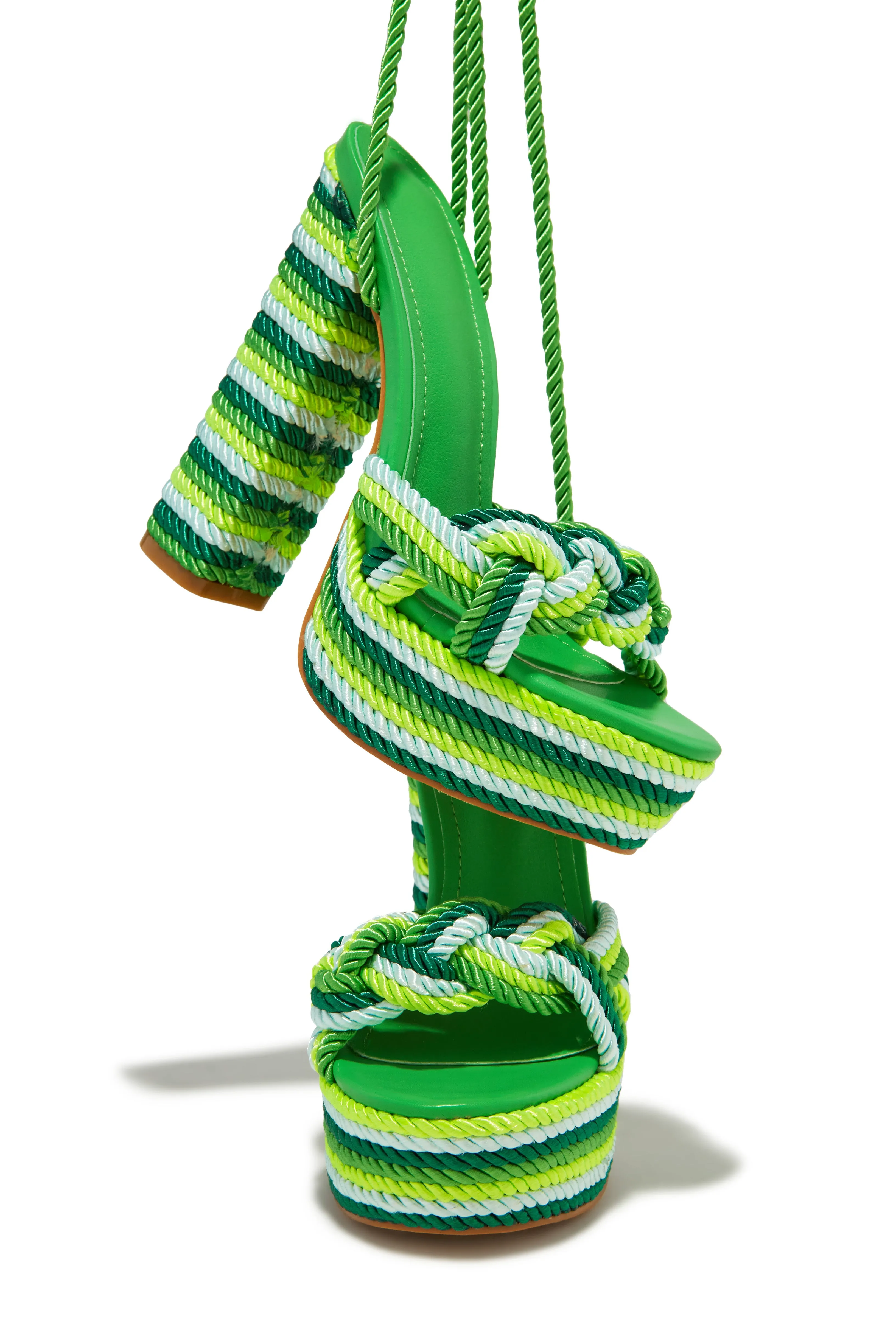 Jadyn Platform Lace Up Block Heels - Green sold by Miss Lola product image thumbnail 4