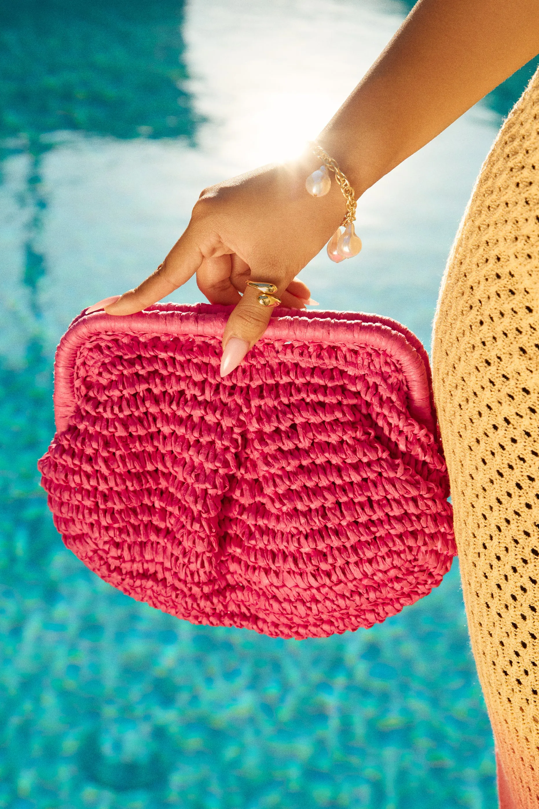 Sea You Soon Woven Straw Crossbody Handbag - Fuchsia sold by Miss Lola product image thumbnail 5