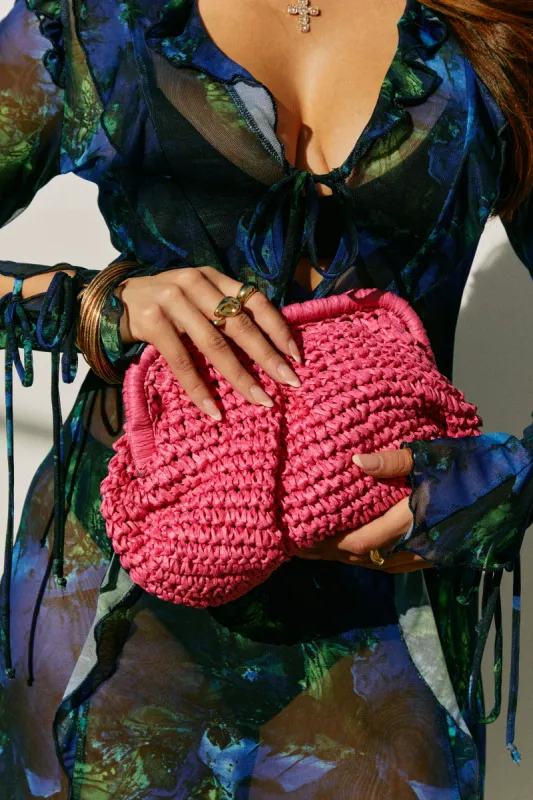 Sea You Soon Woven Straw Crossbody Handbag - Fuchsia sold by Miss Lola