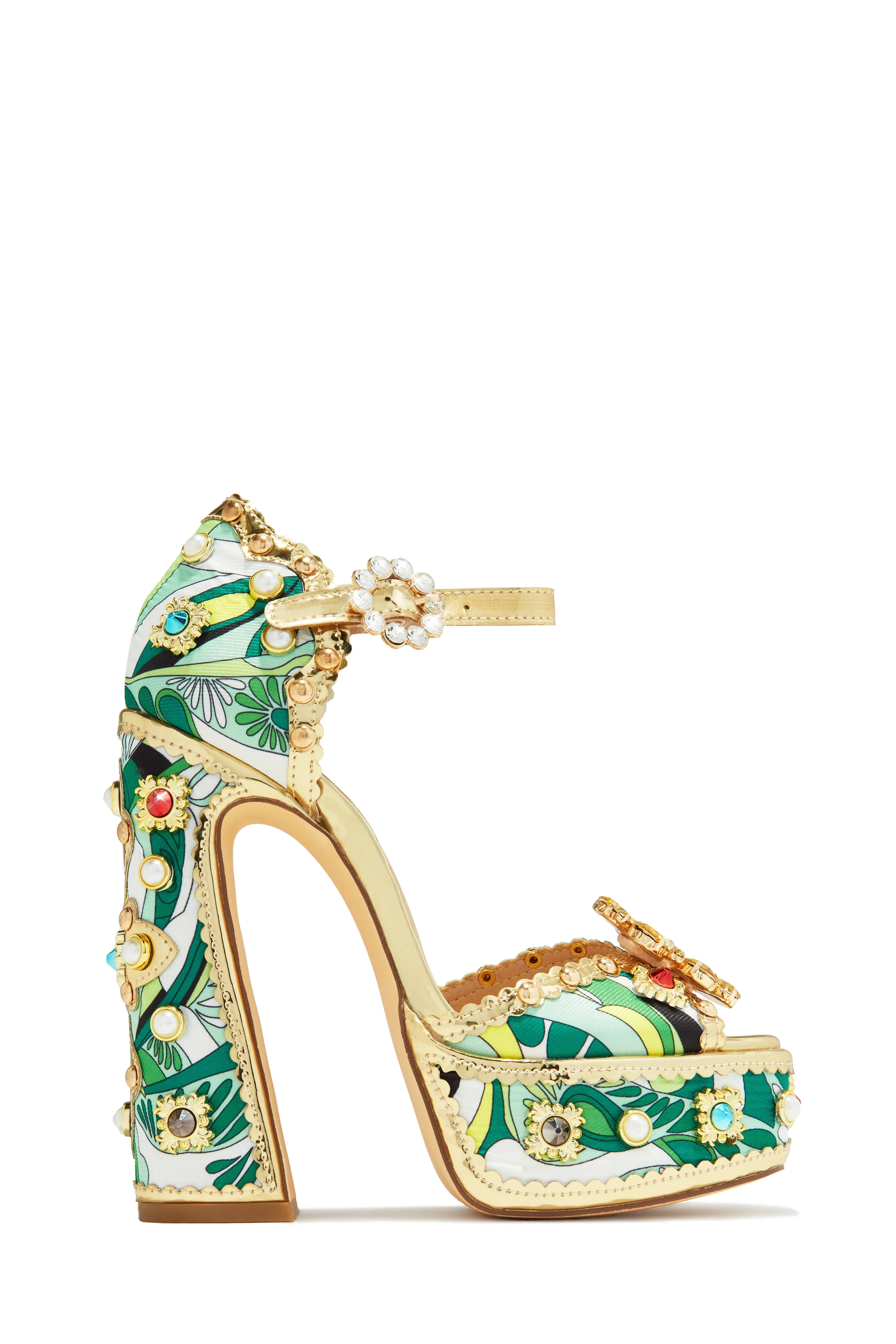 Royal Wishes Platform Block Heels - Green sold by Miss Lola product image thumbnail 5