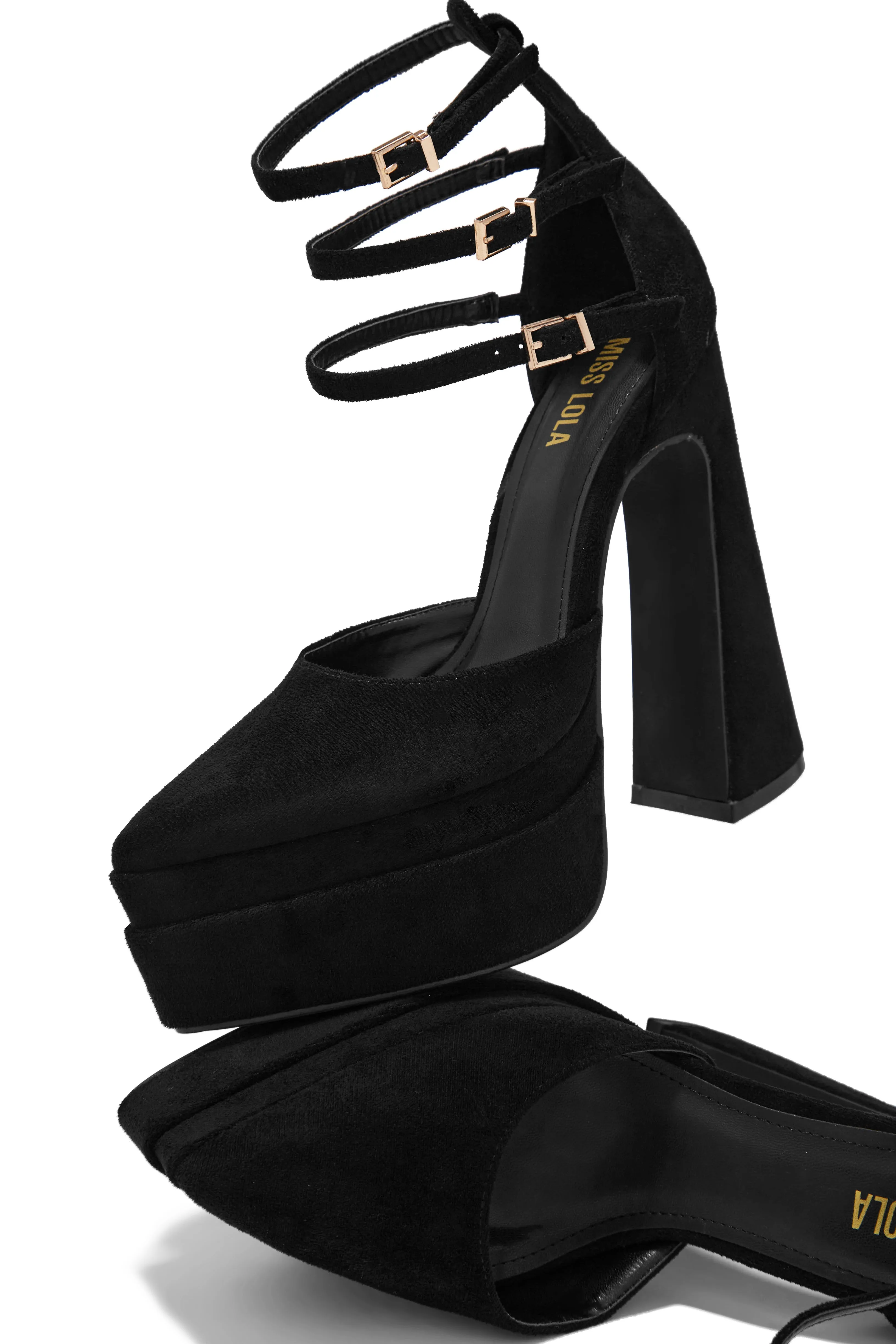 Gysele Platform Block High Heels - Black sold by Miss Lola product image thumbnail 4