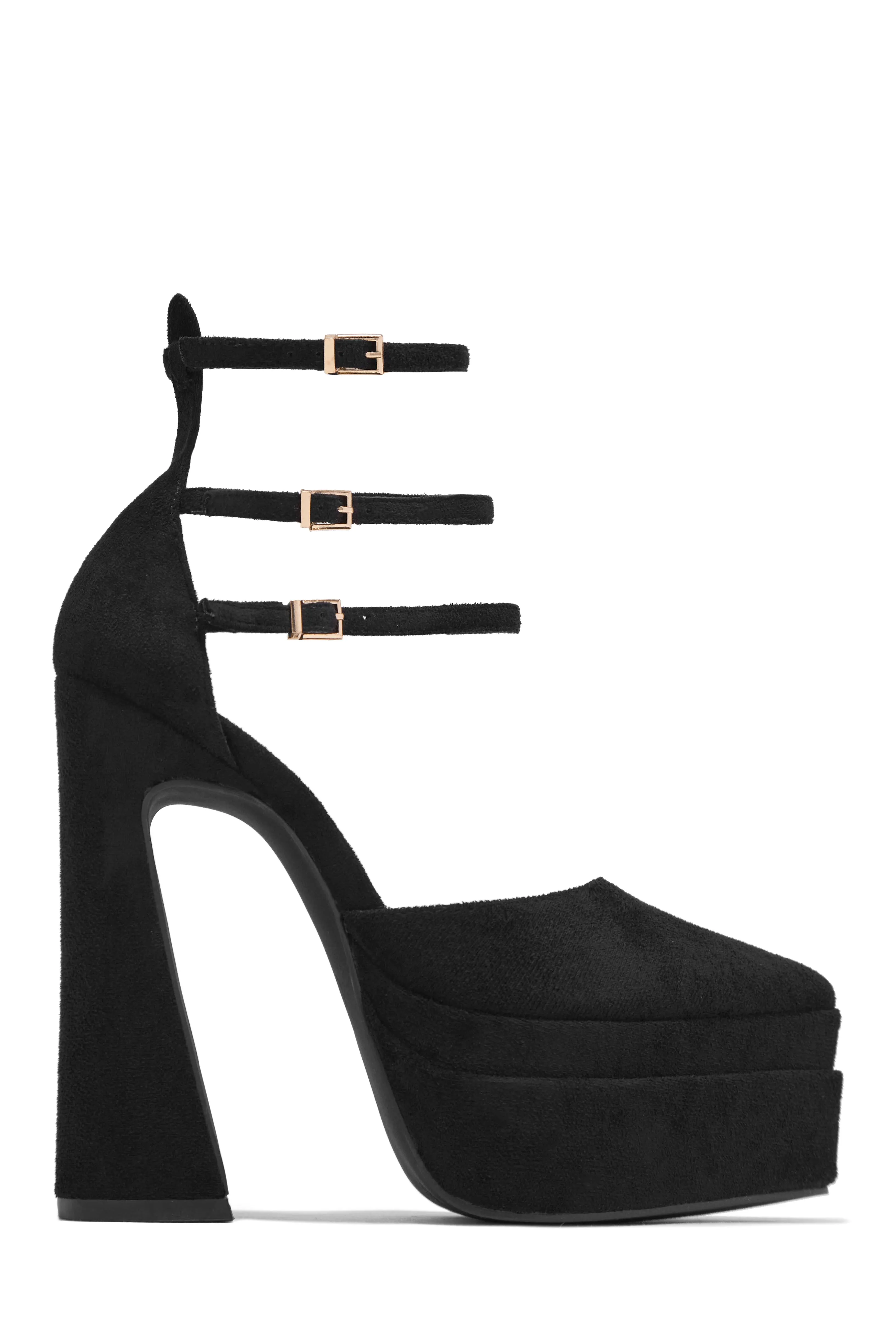 Gysele Platform Block High Heels - Black sold by Miss Lola product image thumbnail 5