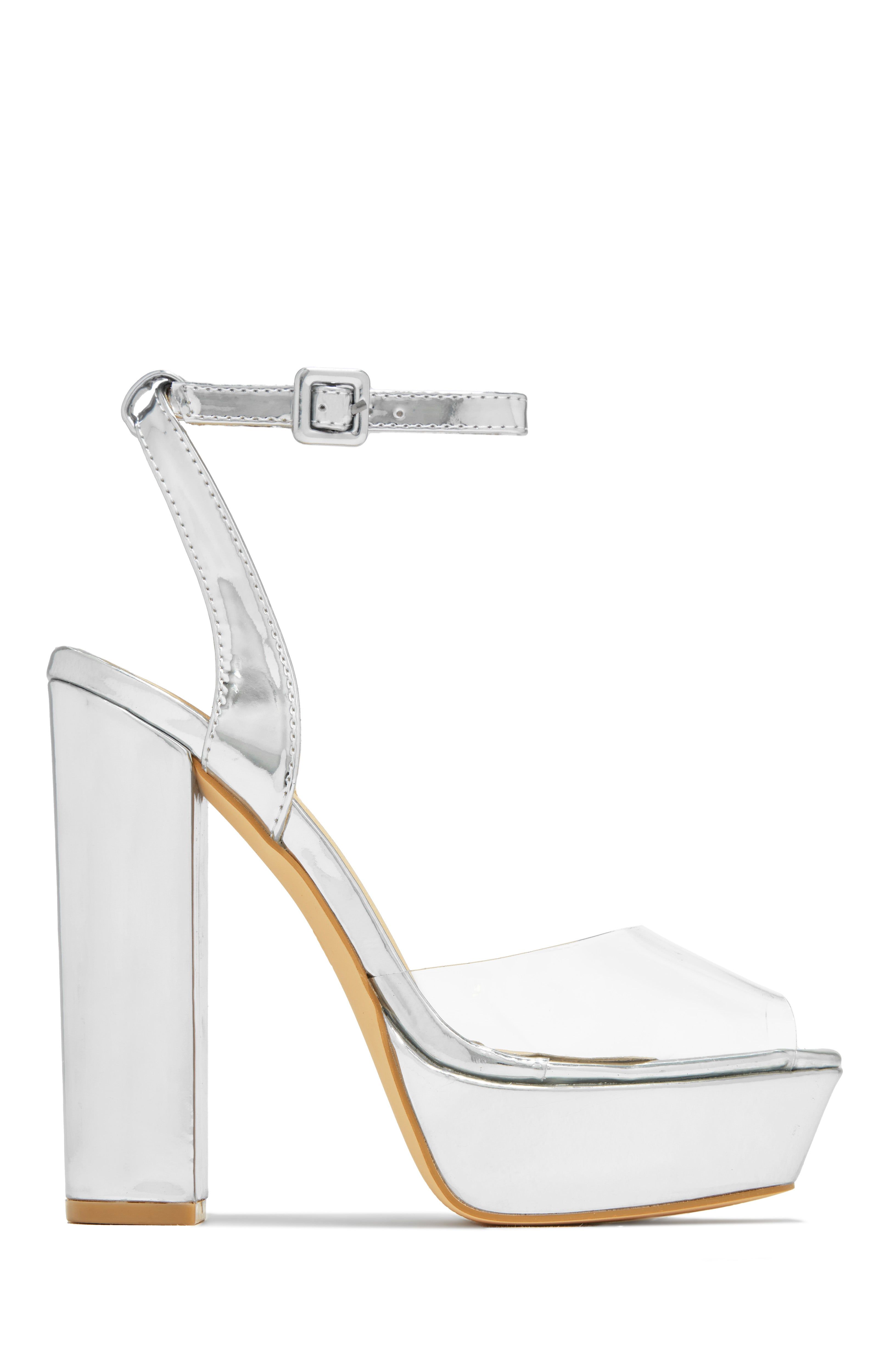 Adelynn Clear Strap Platform Block Heels - Silver sold by Miss Lola product image thumbnail 2