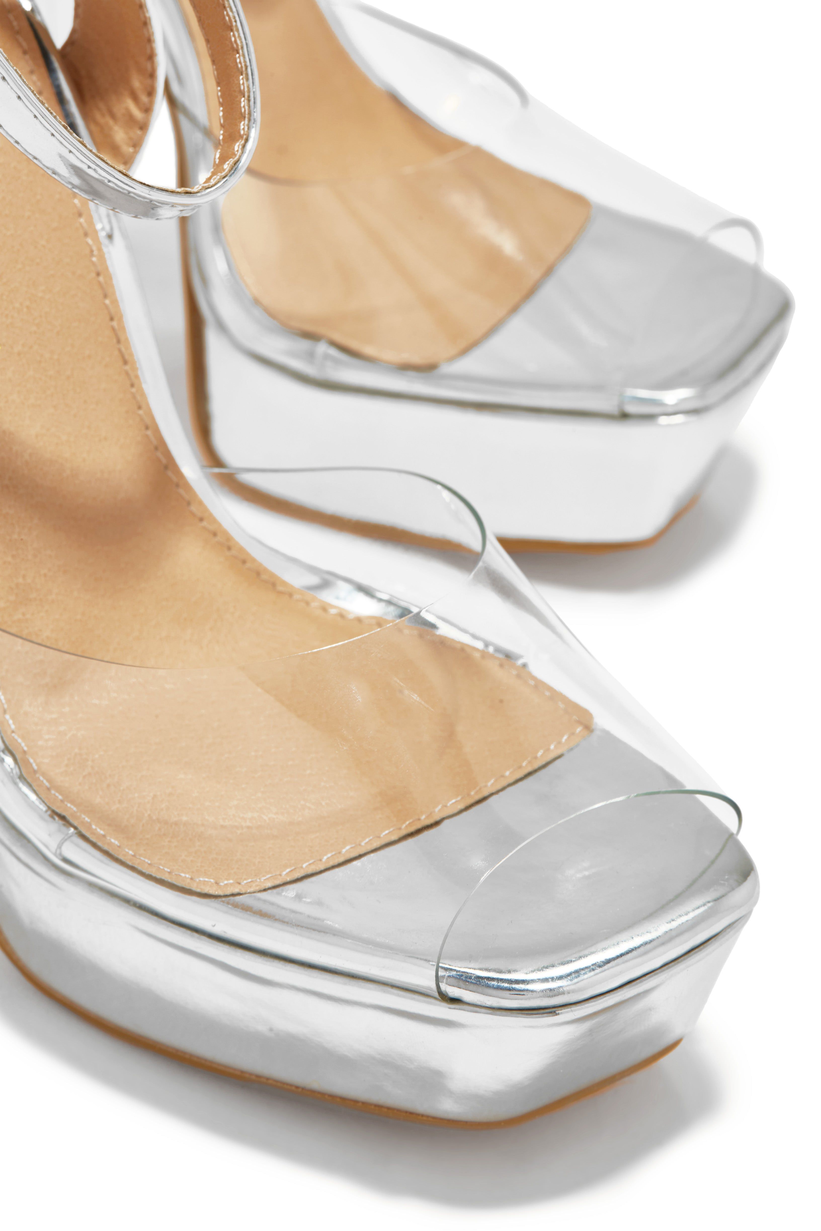 Adelynn Clear Strap Platform Block Heels - Silver sold by Miss Lola product image thumbnail 4