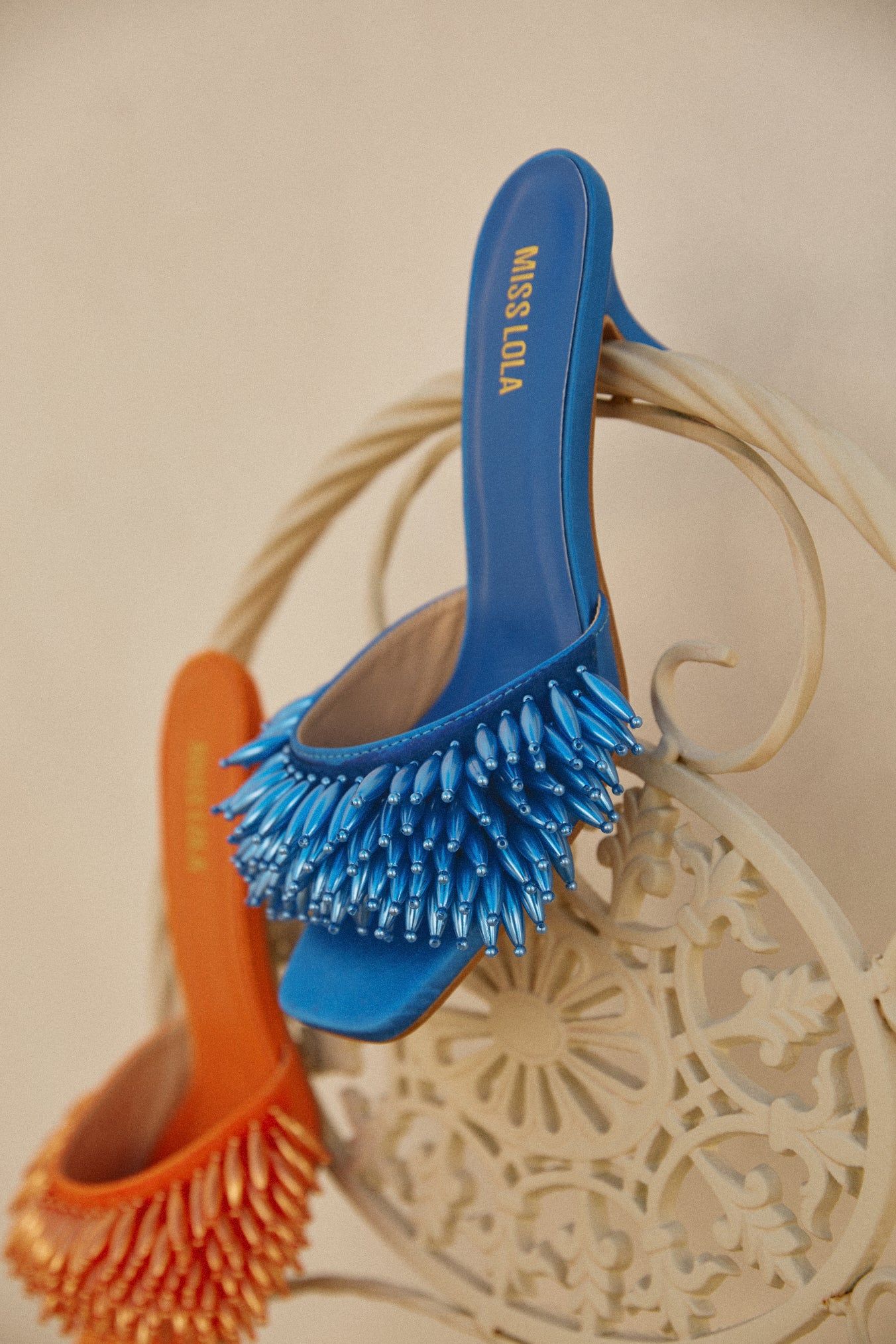 Paradiso Beaded Mid Heel Mules - Blue sold by Miss Lola product image thumbnail 3