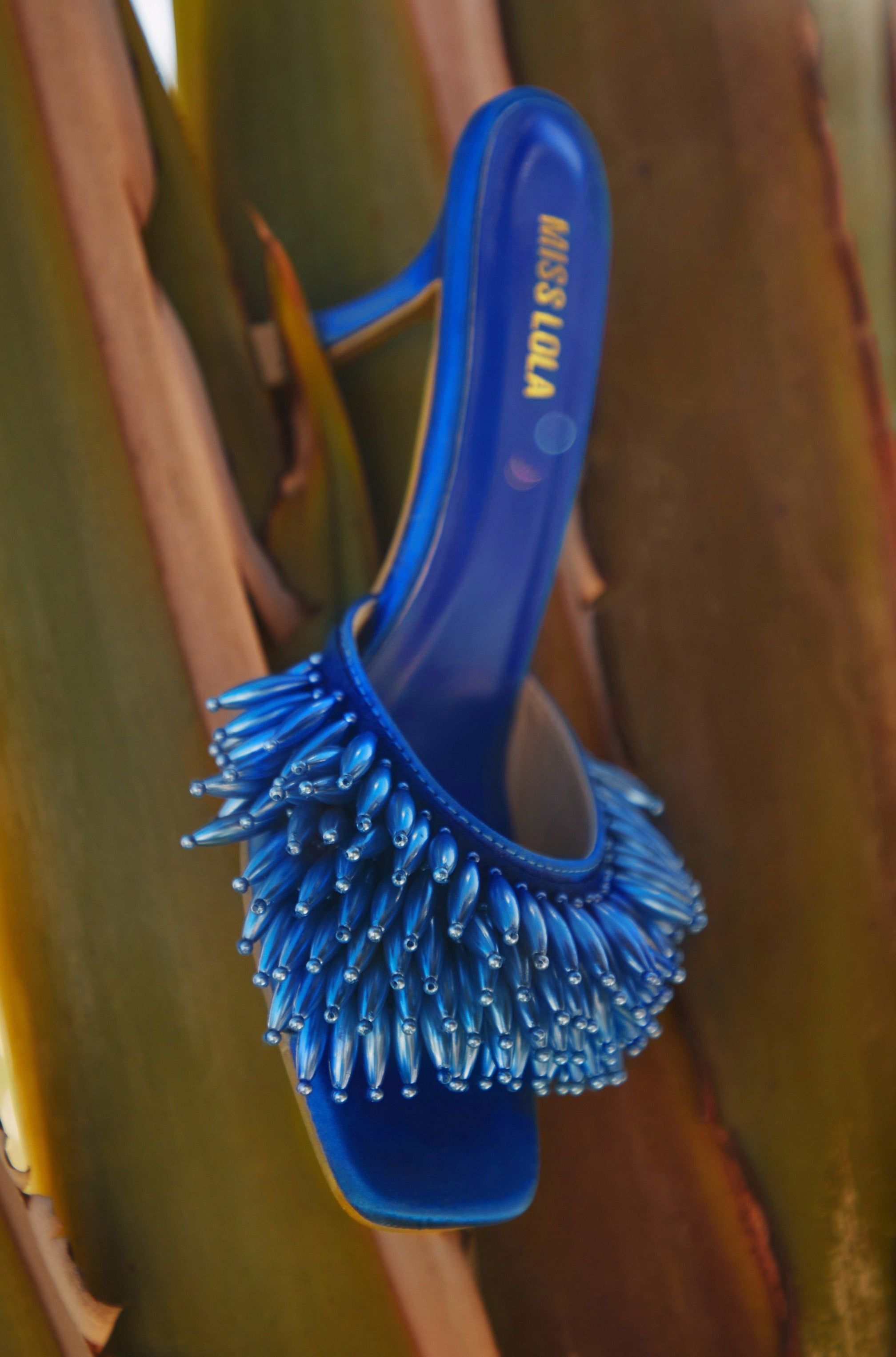 Paradiso Beaded Mid Heel Mules - Blue sold by Miss Lola product image thumbnail 2