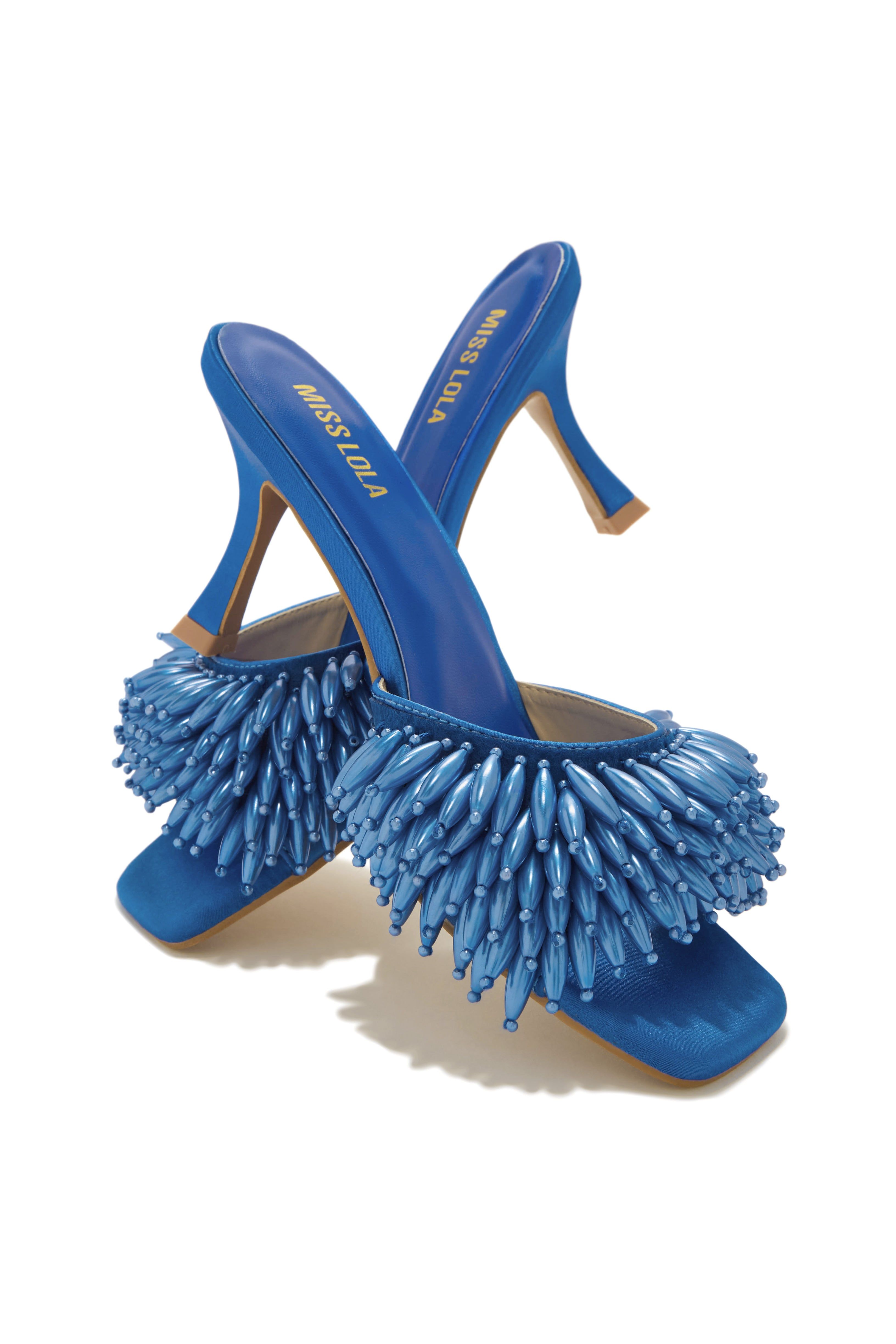 Paradiso Beaded Mid Heel Mules - Blue sold by Miss Lola product image thumbnail 4
