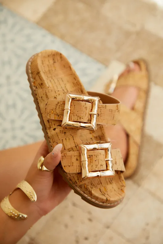 Neylana Chunky Slip On Sandals - Cork sold by Miss Lola