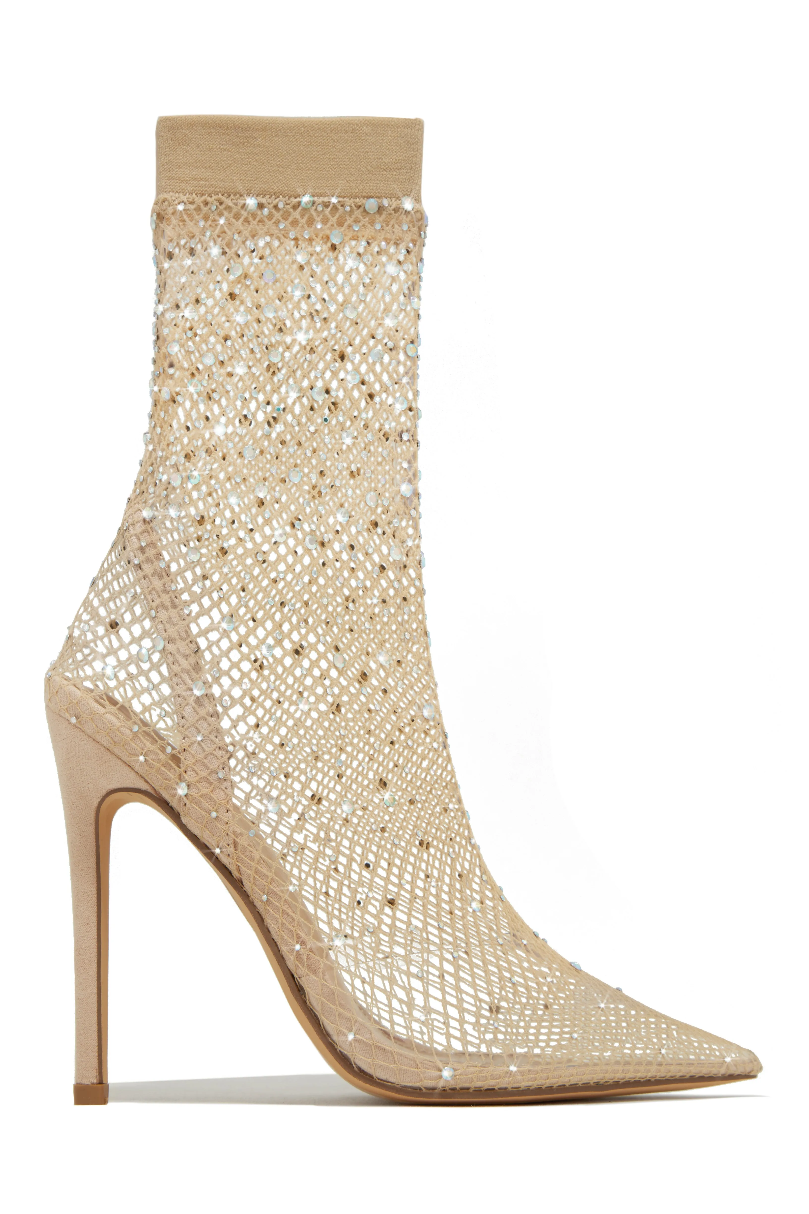 Aliza Embellished Fishnet Ankle Boots - Nude sold by Miss Lola product image thumbnail 2