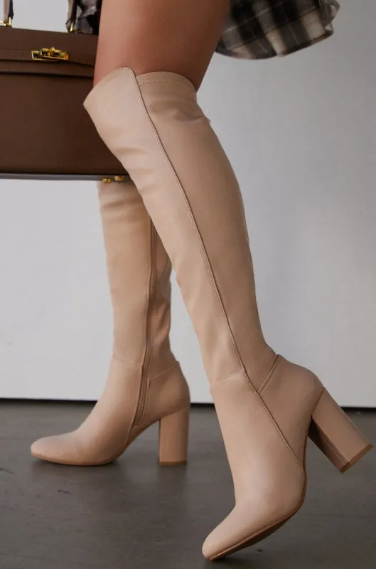 Colette Block Heel Boots - Nude sold by Miss Lola