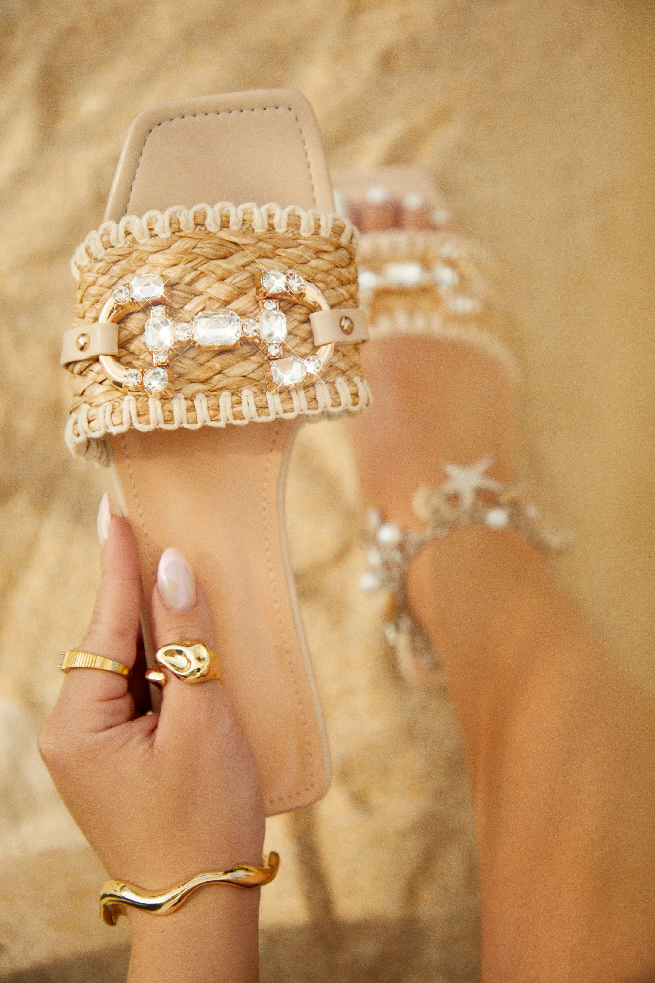 Cabo Vacay Embellished Slip On Sandals - Nude sold by Miss Lola product image thumbnail 3