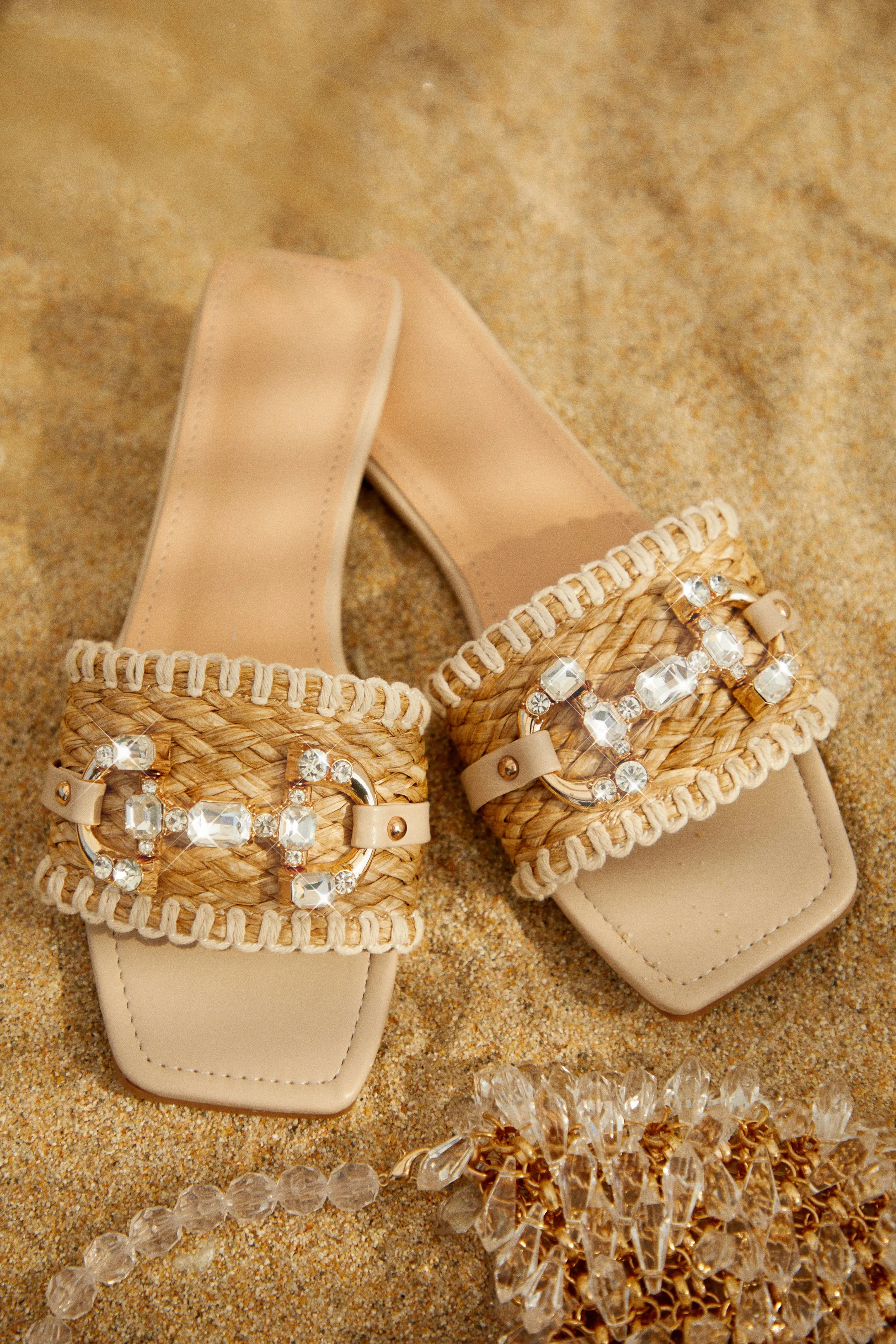 Cabo Vacay Embellished Slip On Sandals - Nude sold by Miss Lola
