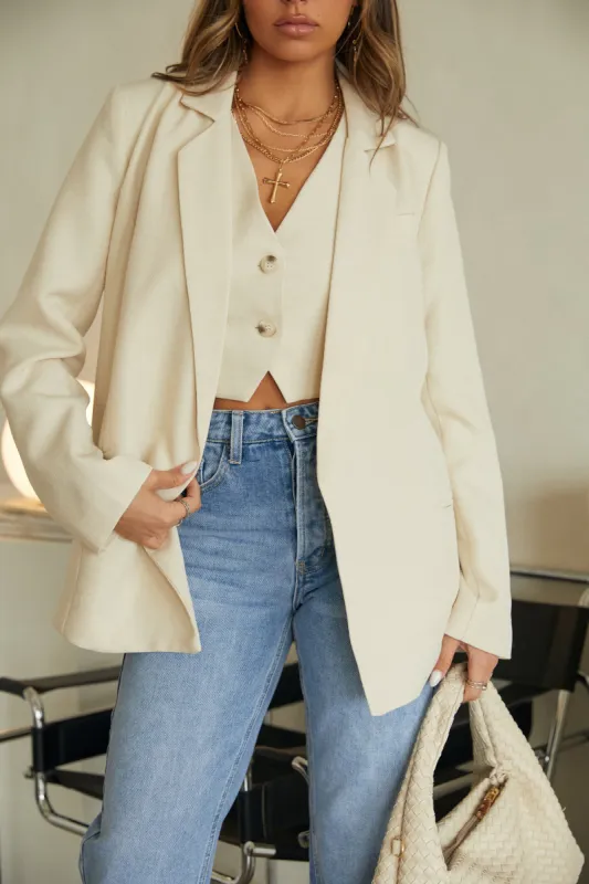 Neyma Notched Collar Blazer - Cream sold by Miss Lola