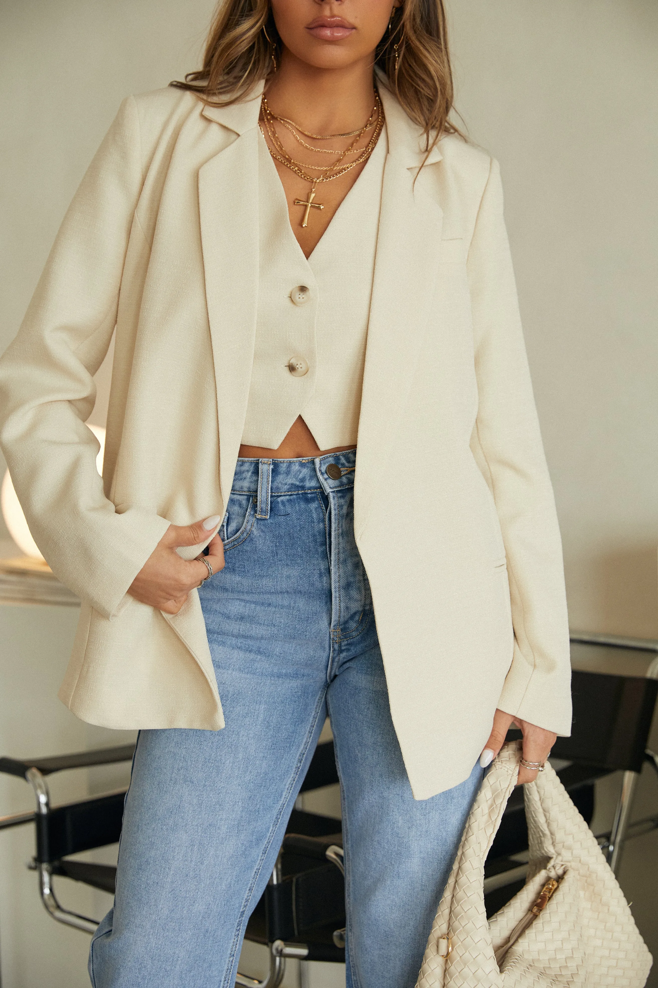 Neyma Notched Collar Blazer - Cream sold by Miss Lola