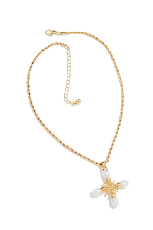 Emelia Faux Pearl Necklace - Gold sold by Miss Lola