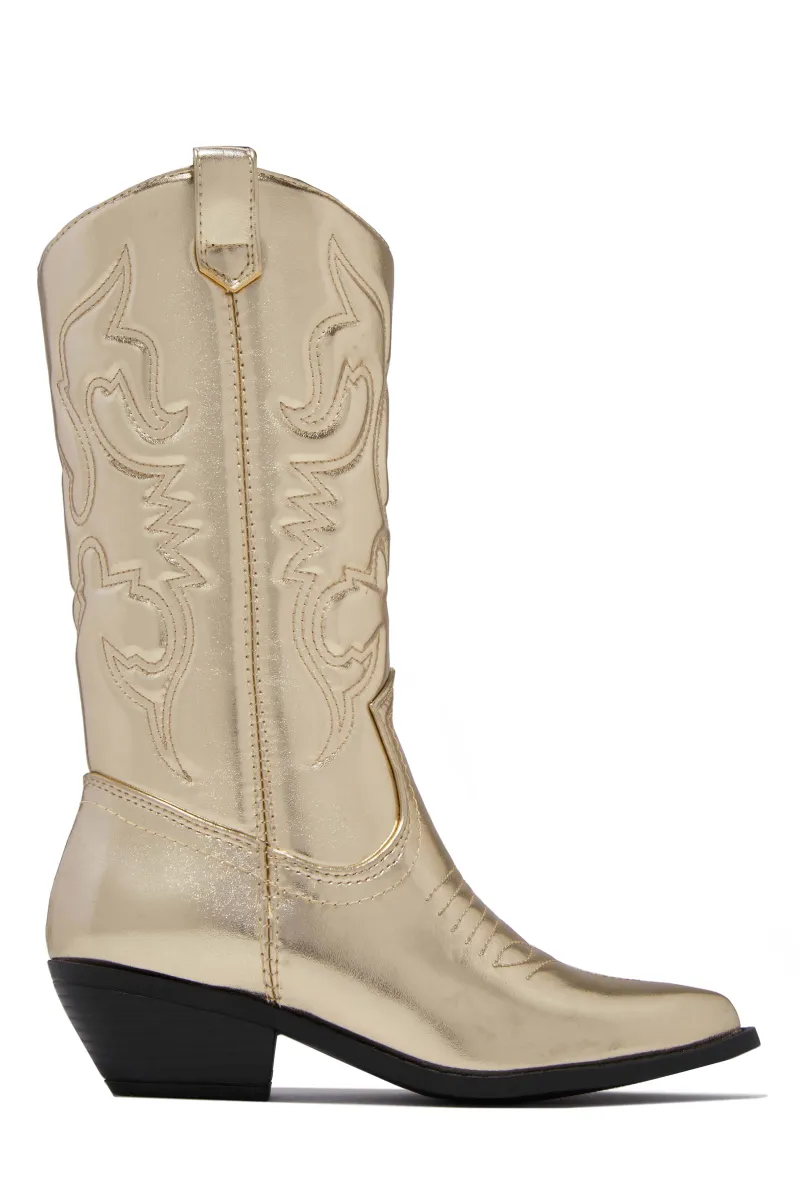 Libby Cowgirl Boots - Gold sold by Miss Lola