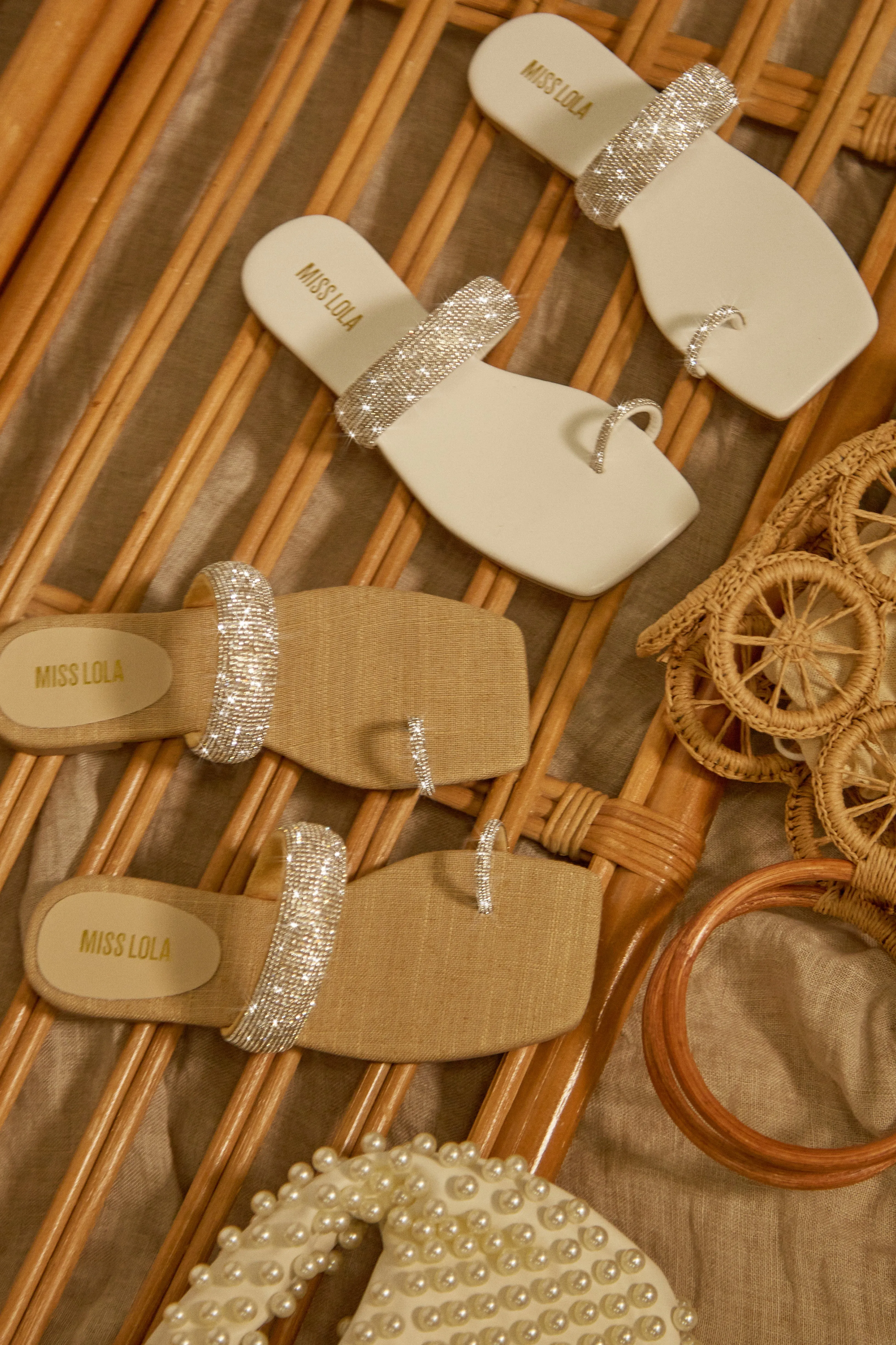 Cabana Beach Embellished Slip On Sandals - Natural sold by Miss Lola product image thumbnail 2