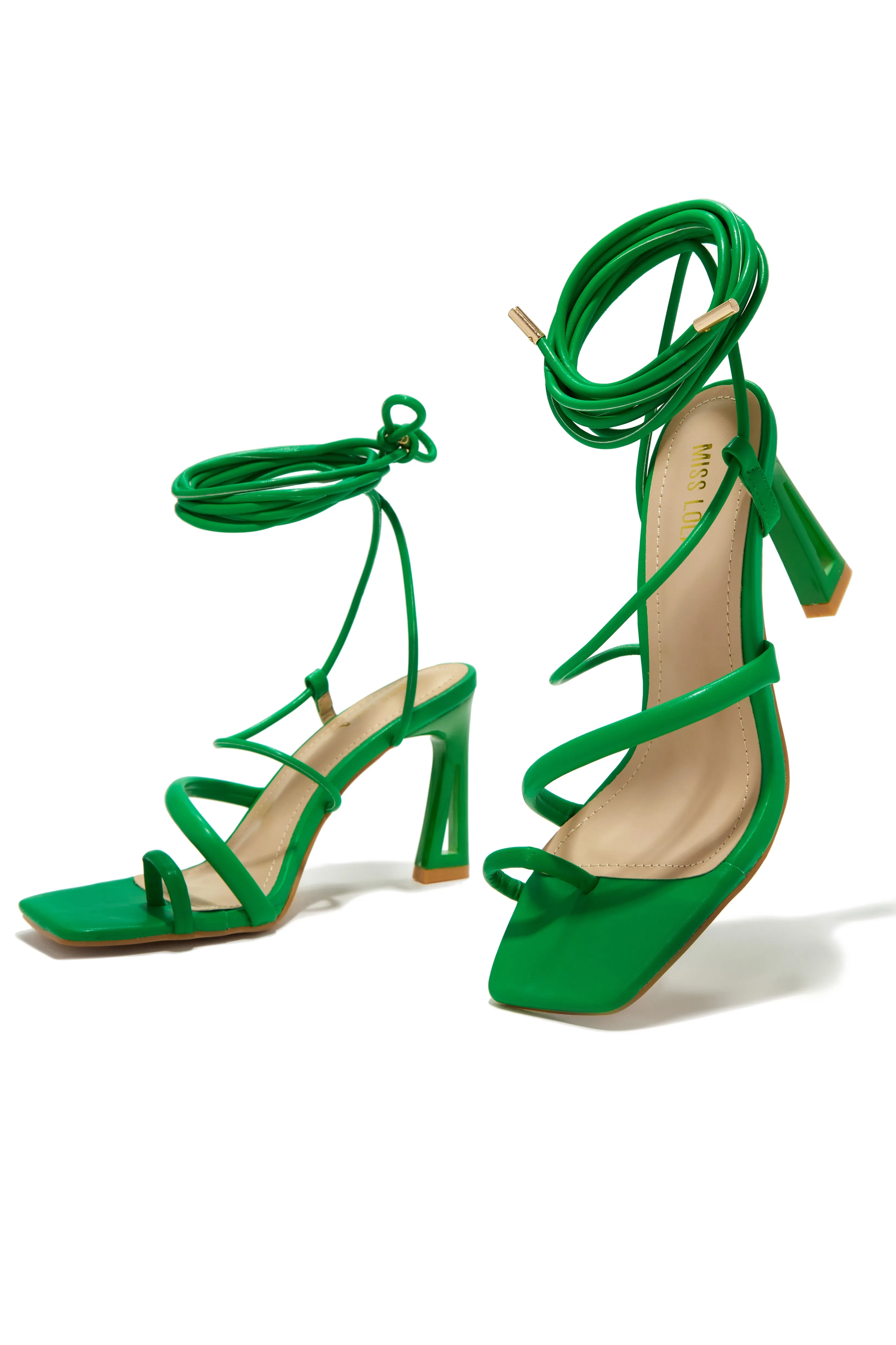 Dreamy Romance Single Sole Lace Up Heels - Green sold by Miss Lola product image thumbnail 2