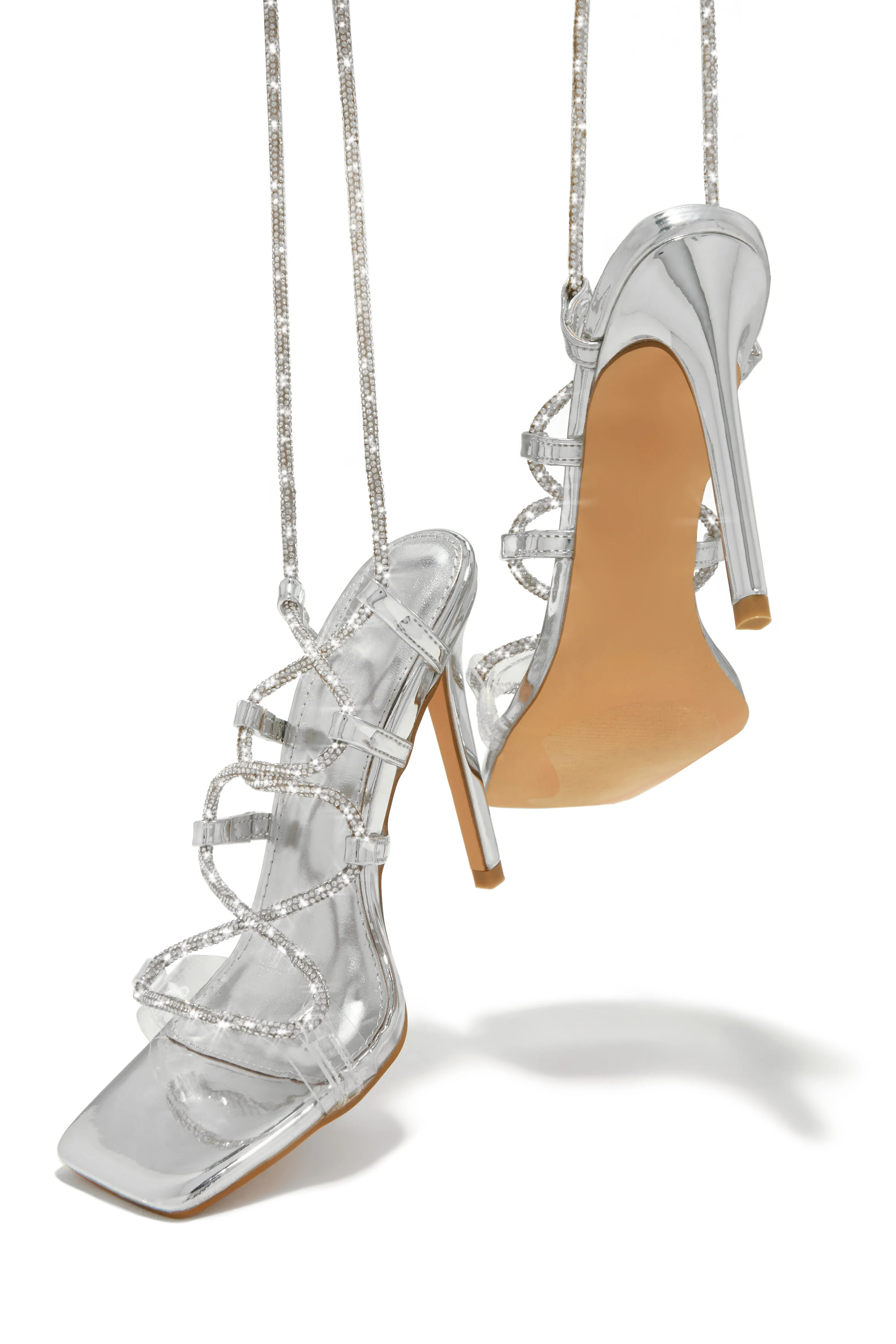 Birthday Wishes Embellished Lace Up Heels - Silver sold by Miss Lola product image thumbnail 4