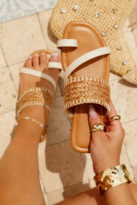 Vacay Approved Slip On Sandals - Bone sold by Miss Lola