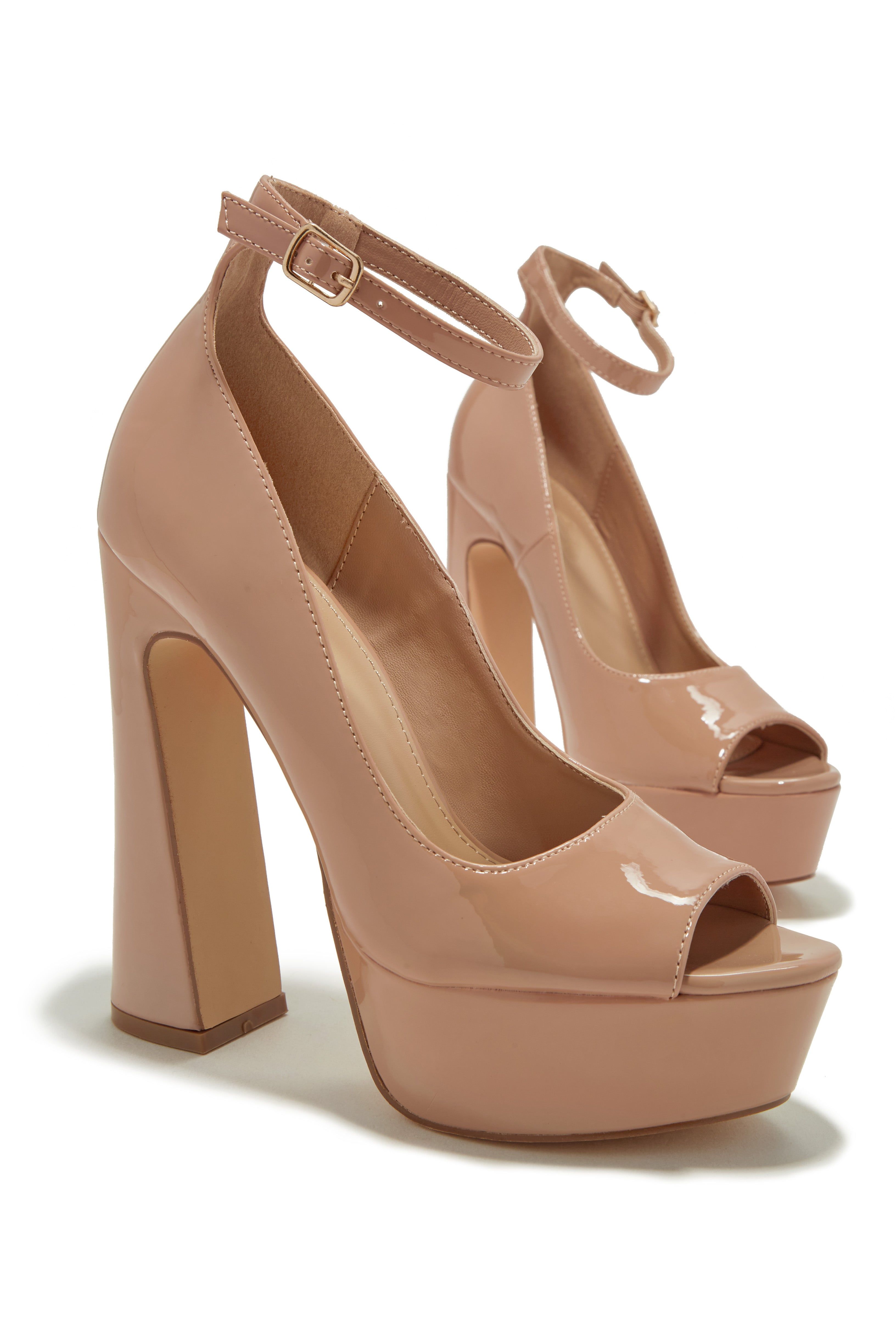 Alysa Peep Toe Platform Block Heels - Nude sold by Miss Lola product image thumbnail 2