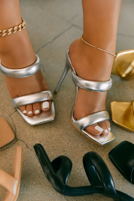 Stassie Single Sole High Heel Mules - Silver sold by Miss Lola