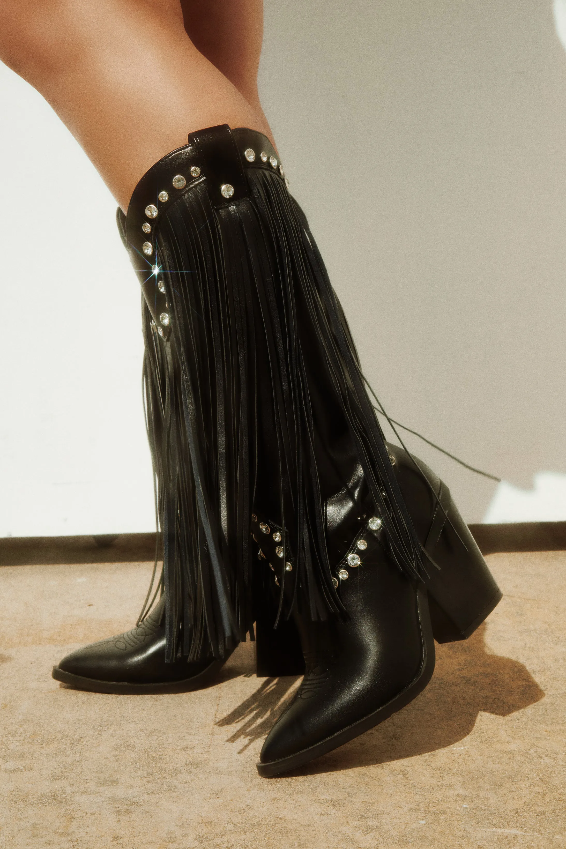 Houston Embellished Fringe Cowgirl Boots - Black sold by Miss Lola product image thumbnail 3