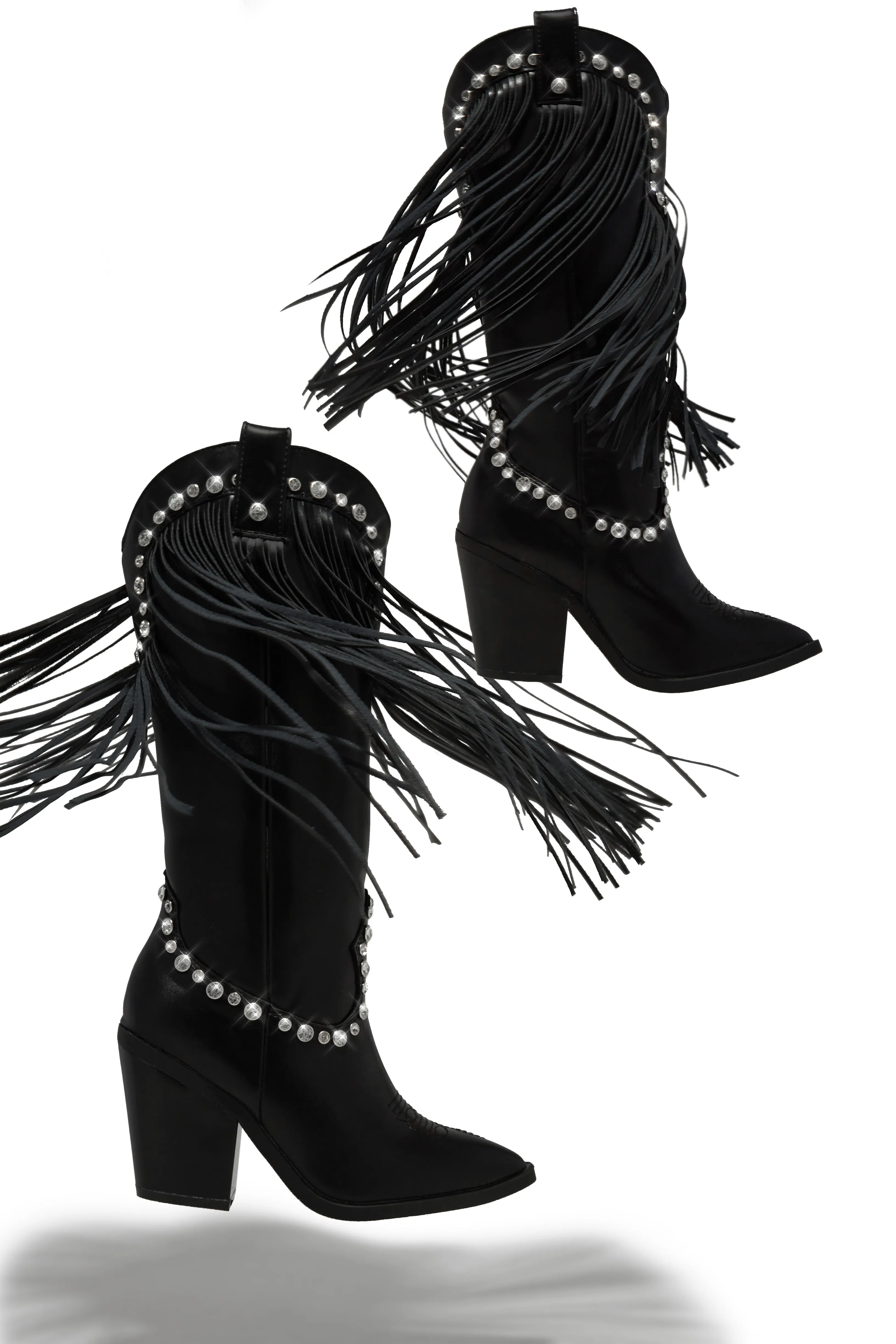 Houston Embellished Fringe Cowgirl Boots - Black sold by Miss Lola product image thumbnail 2