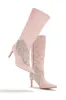 Faye Embellished Fringe Knee High Boots - Pink sold by Miss Lola