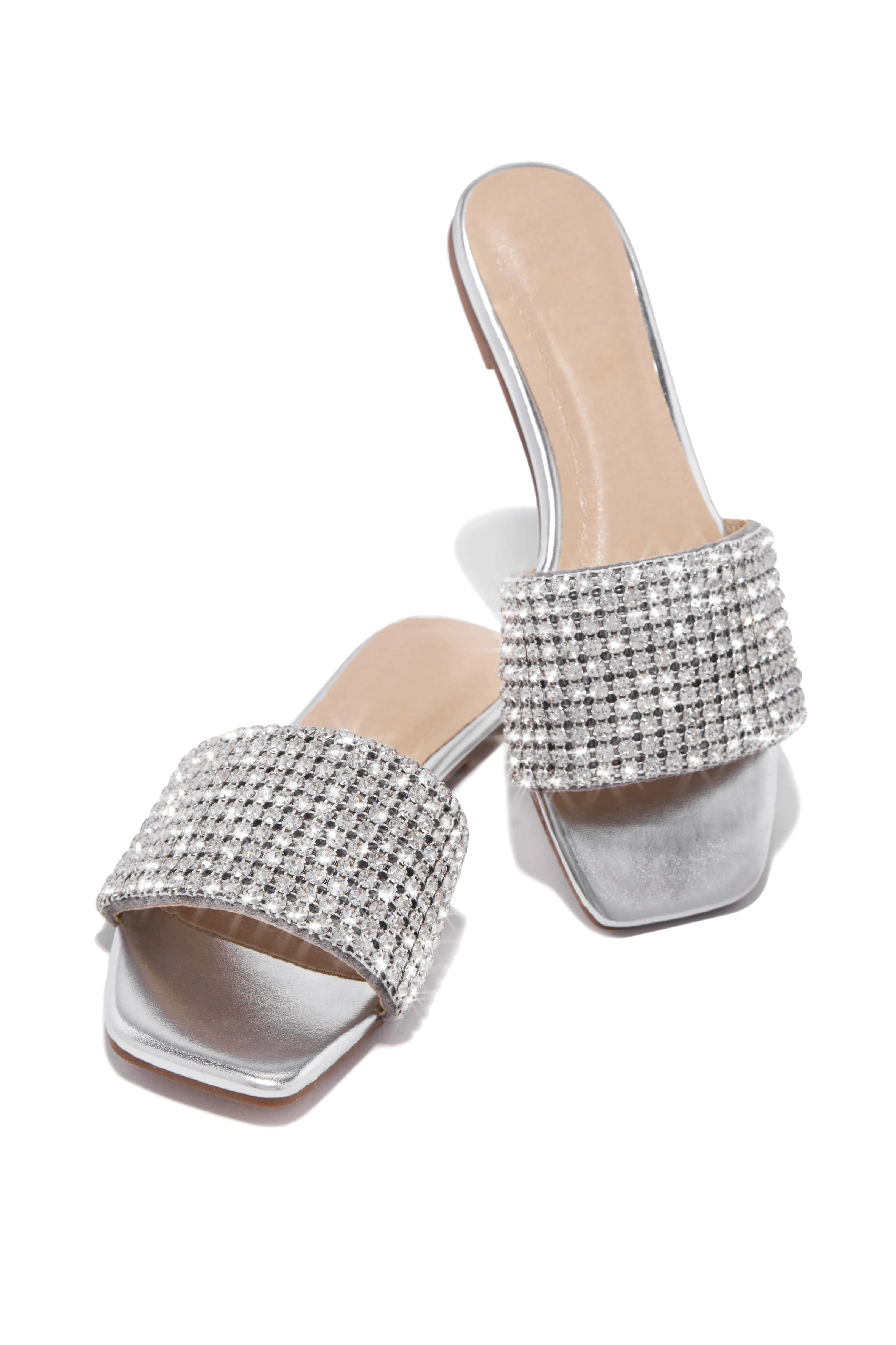 Marline Embellished Slide Sandals - Silver sold by Miss Lola