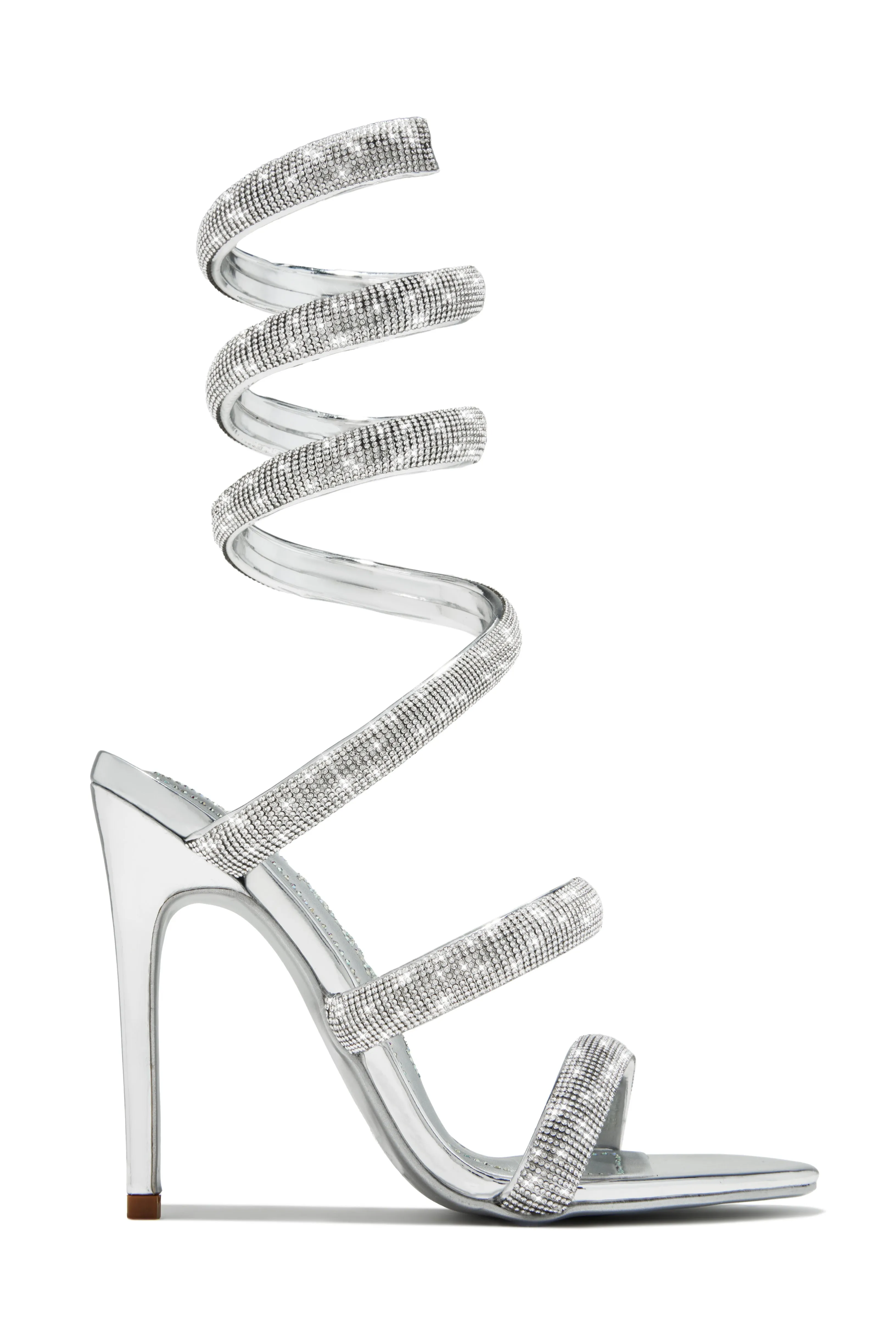 Gianna Embellished Around The Ankle Coil Heels - Silver sold by Miss Lola product image thumbnail 5