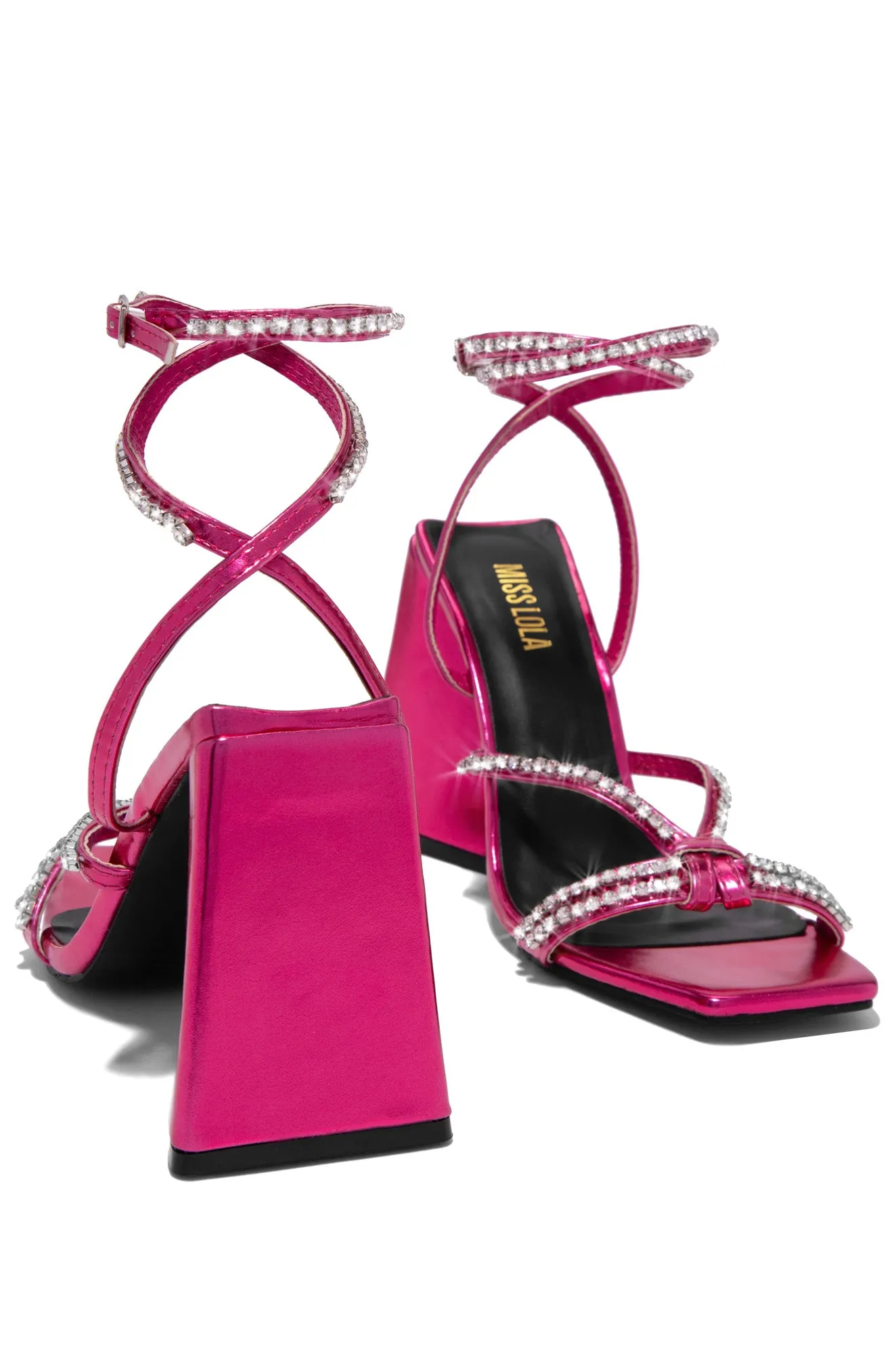 Valerya Embellished Triangle Block Heels - Pink sold by Miss Lola product image thumbnail 3