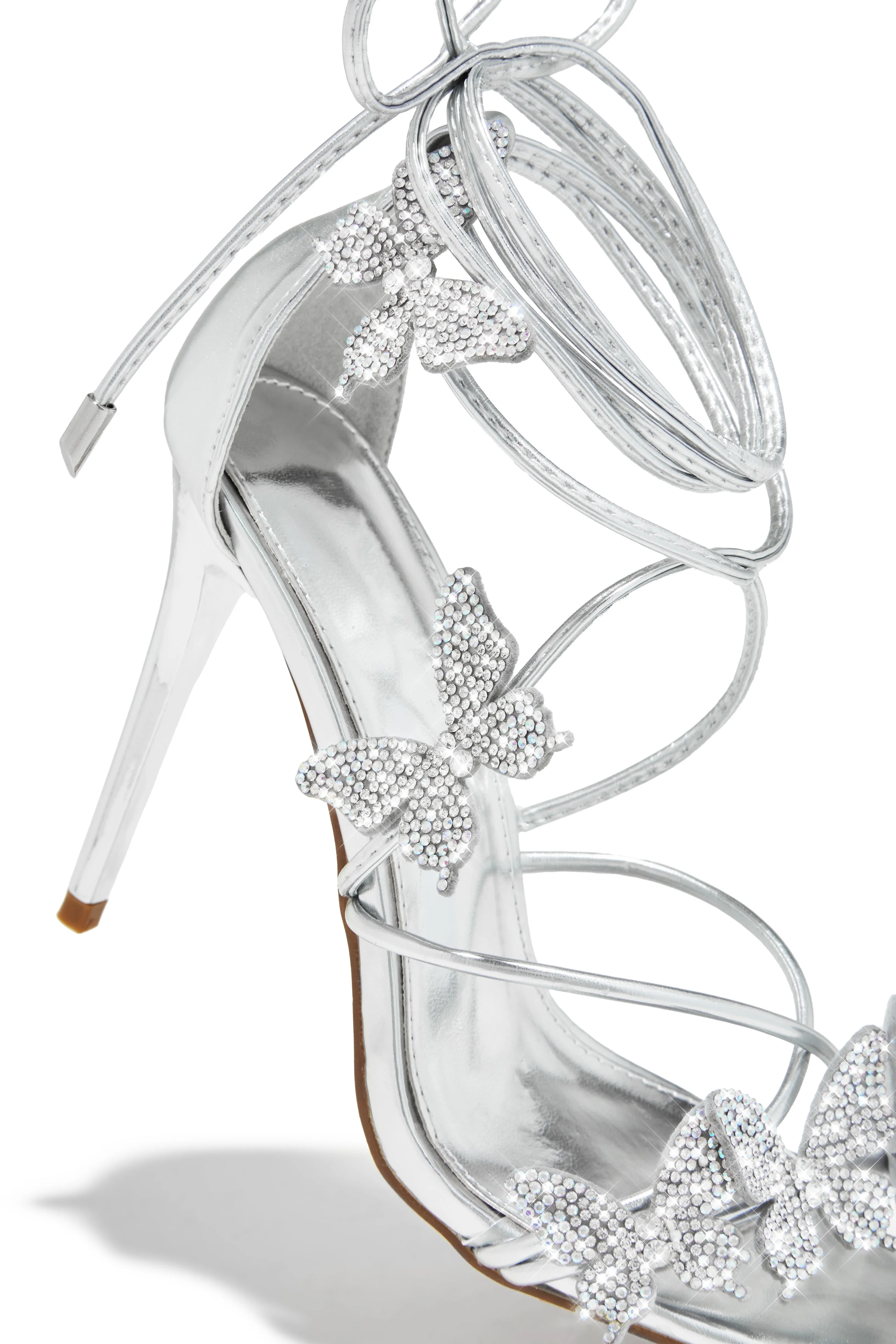 Fantasy Dreams Butterfly Embellished Lace Up Heels - Silver sold by Miss Lola product image thumbnail 2