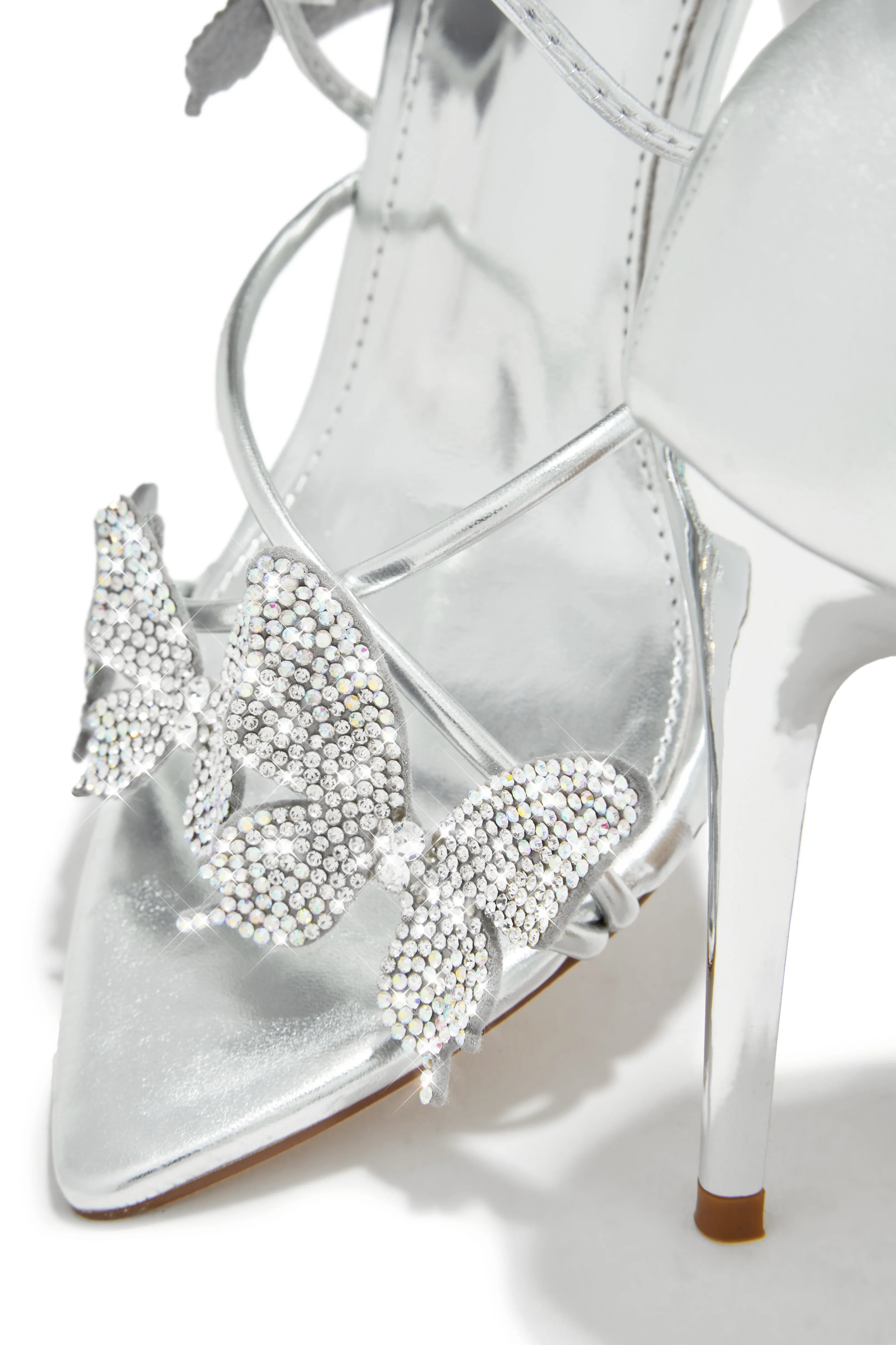 Fantasy Dreams Butterfly Embellished Lace Up Heels - Silver sold by Miss Lola product image thumbnail 4