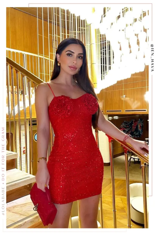 Holiday Affair Sequins Mini Dress - Red sold by Miss Lola