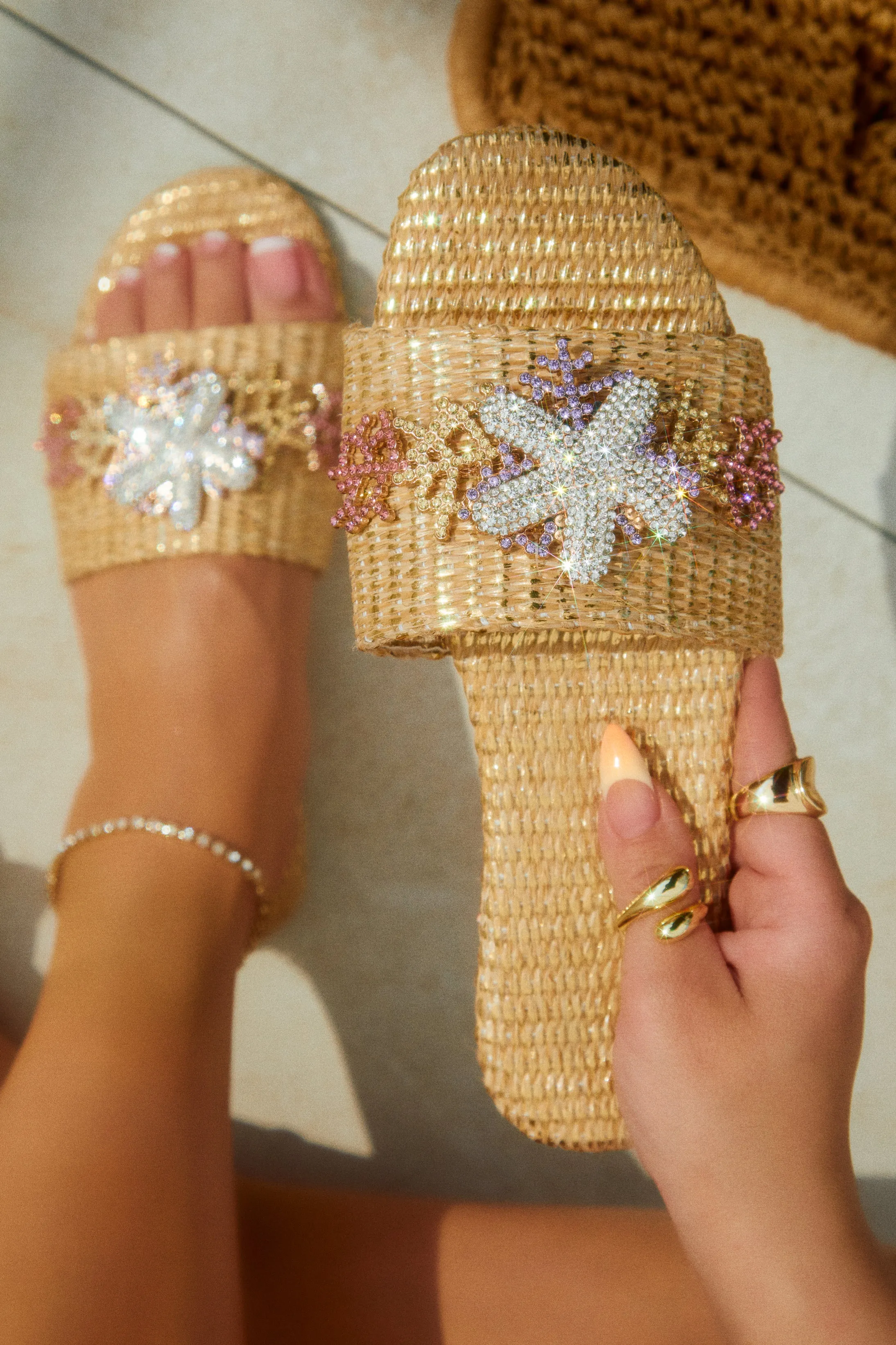 Seaside Muse Embellished Slip On Sandals - Natural sold by Miss Lola product image thumbnail 3