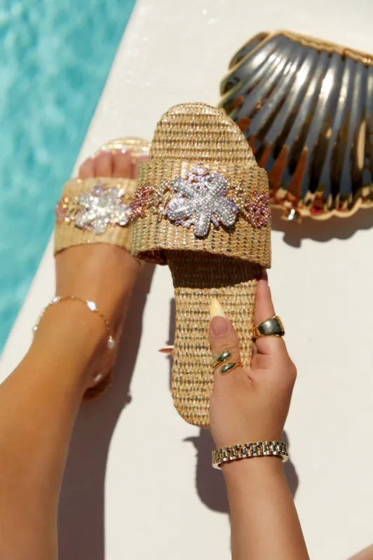 Seaside Muse Embellished Slip On Sandals - Natural sold by Miss Lola